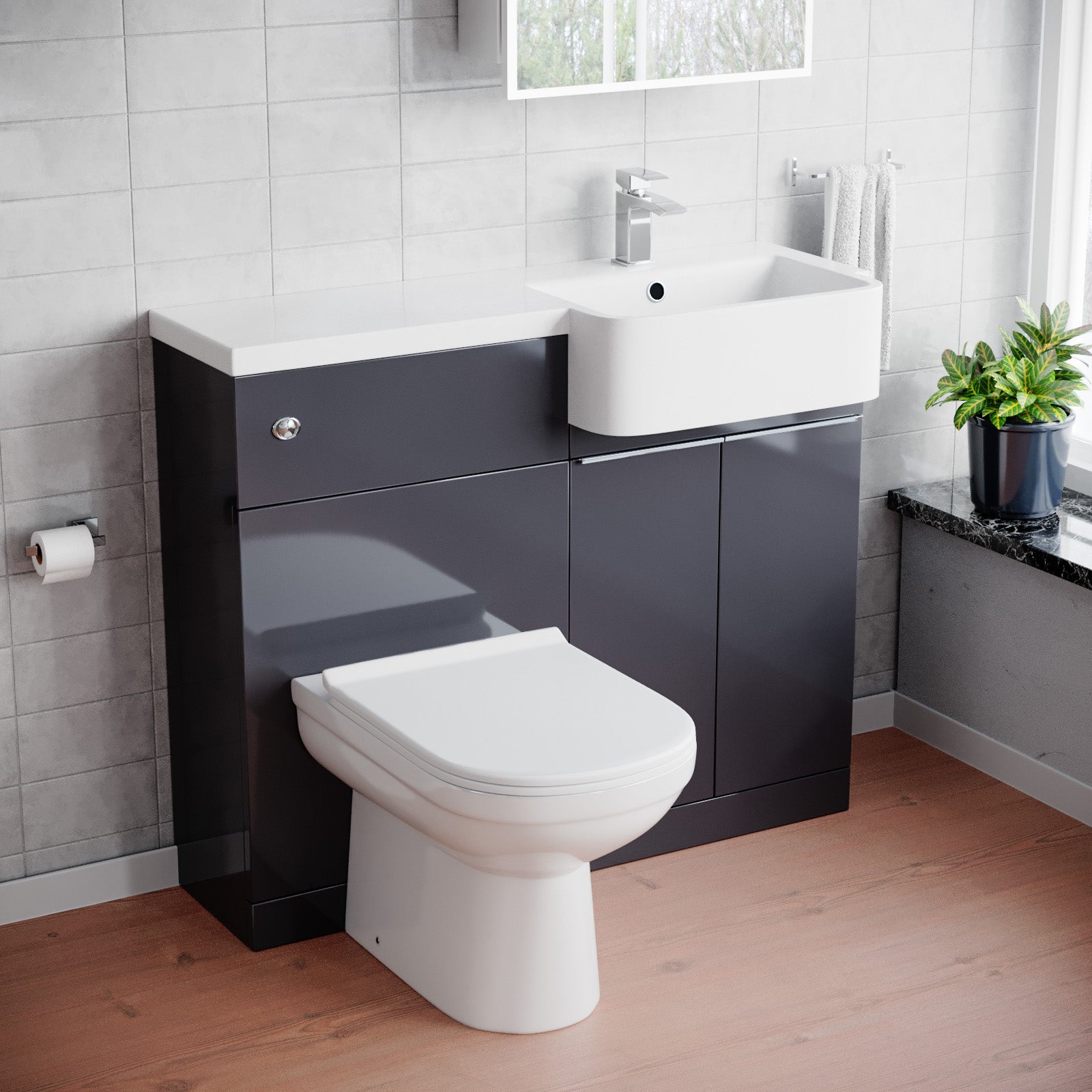 Bretford 1000mm Anthracite RH Freestanding Cabinet with Basin, WC Unit & Toilet