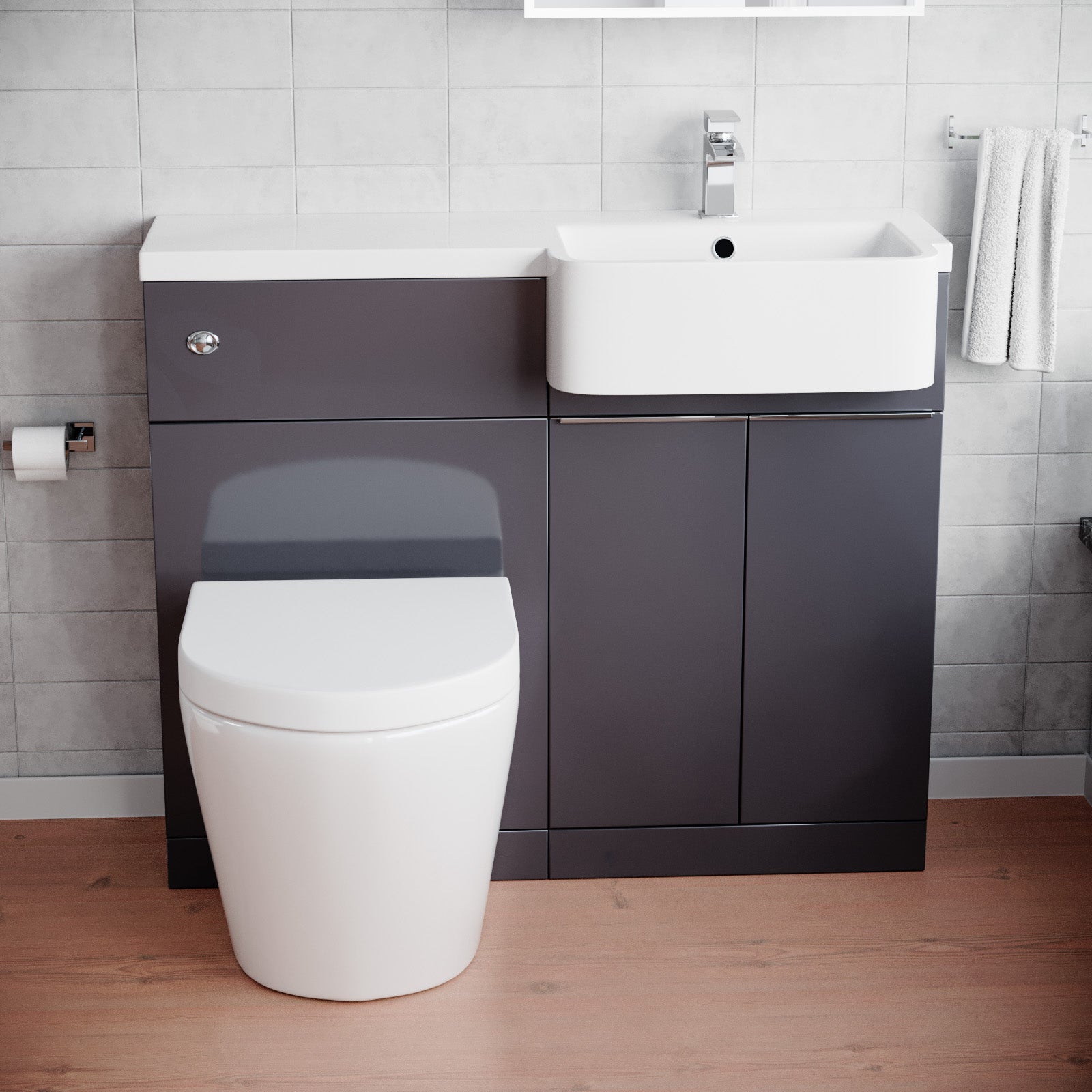 Bretford 1000mm RH Freestanding Cabinet Anthracite with Basin, WC Unit & Toilet