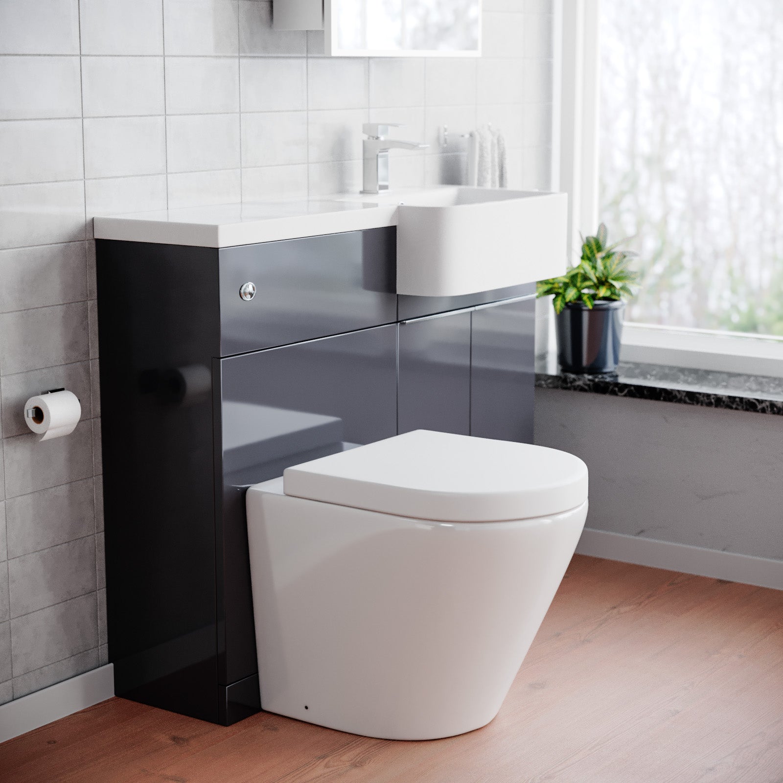 Bretford 1000mm RH Freestanding Cabinet Anthracite with Basin, WC Unit & Toilet