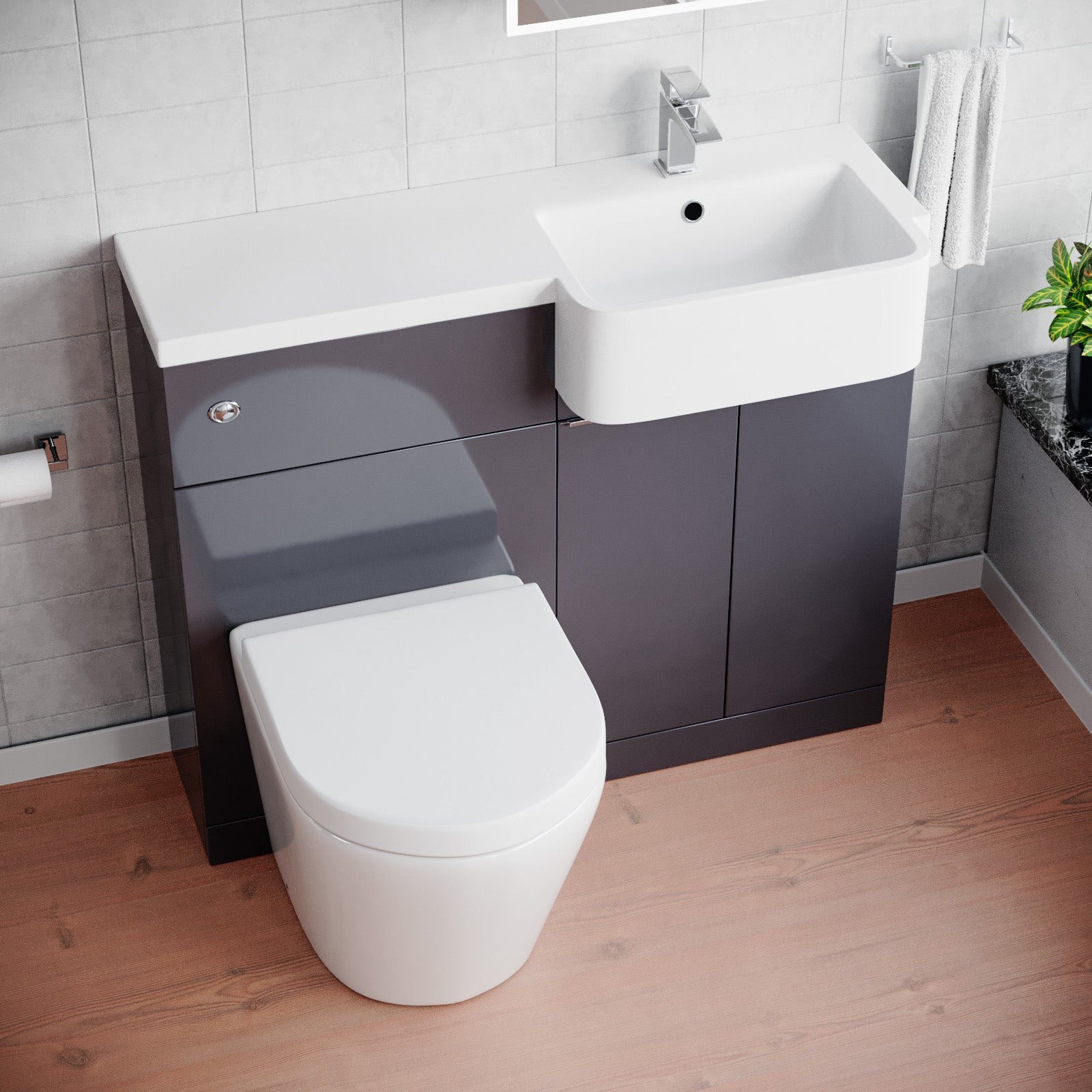 1000mm Freestanding Cabinet Anthracite with Basin, WC Unit & Toilet