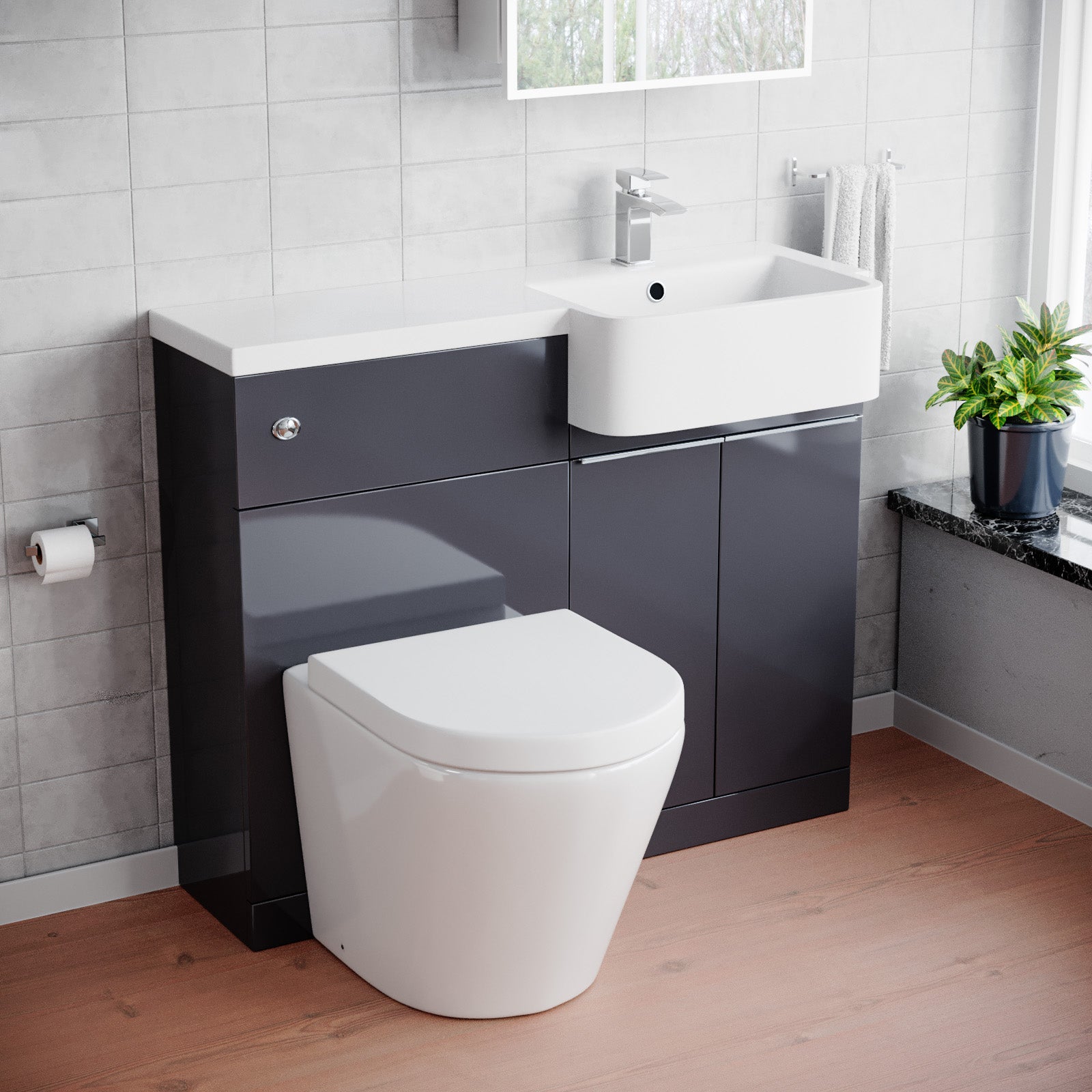 1000mm Freestanding Cabinet Anthracite with Basin, WC Unit & Toilet