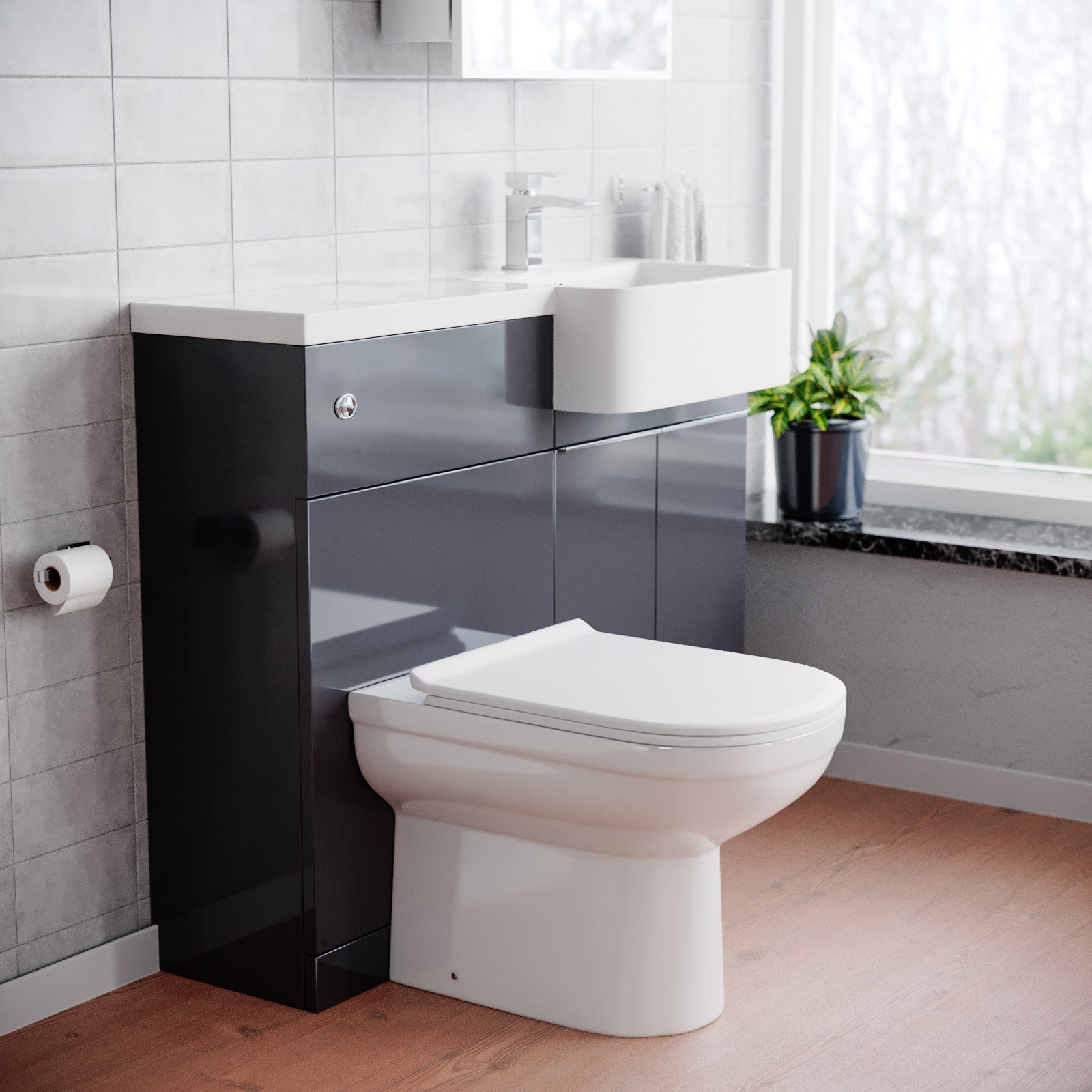 Haoran 1000mm Anthracite Freestanding Cabinet with Basin, WC Unit & Toilet