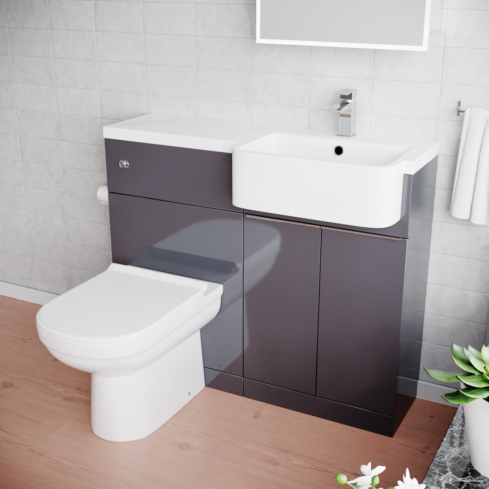 Haoran 1000mm Anthracite Freestanding Cabinet with Basin, WC Unit & Toilet