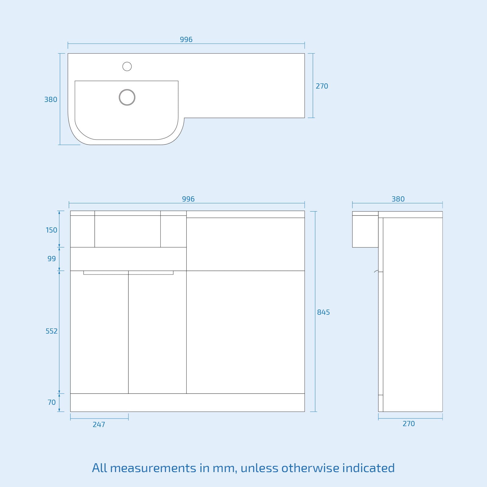 Haoran 1000mm White Cabinet with Basin, WC Unit & Toilet & Chrome Handle