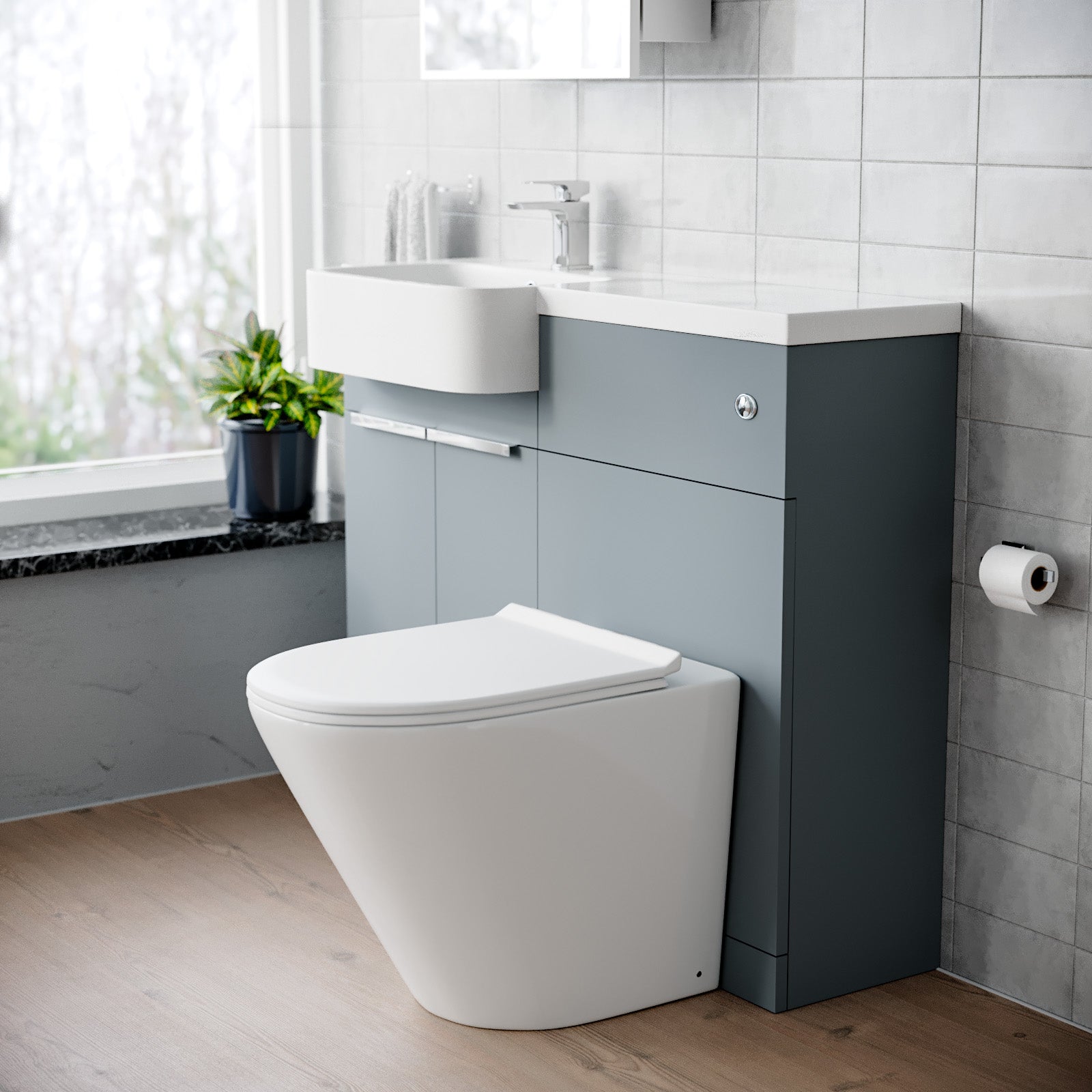 1000mm Left Hand Matte Grey Basin Vanity WC Unit Round Toilet