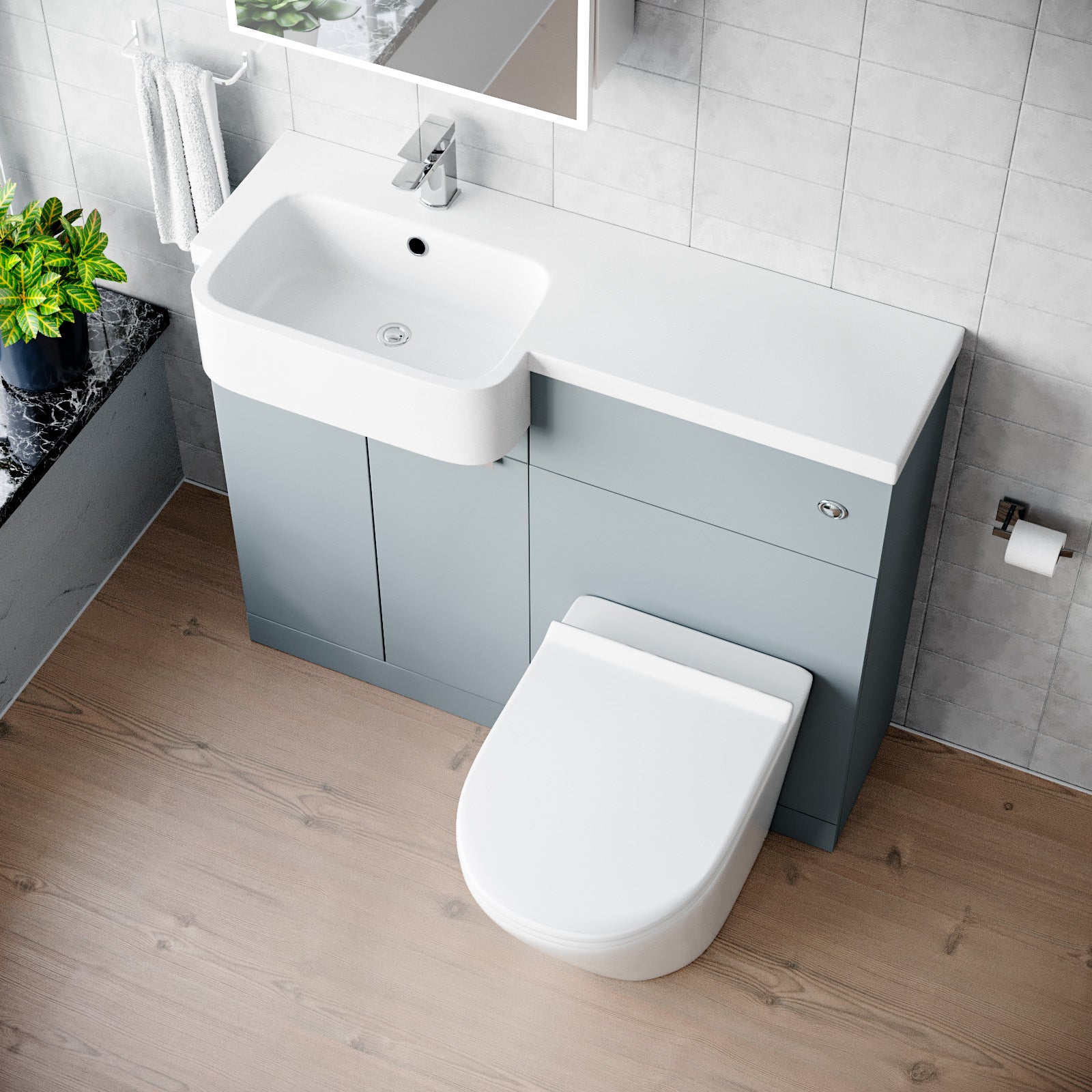1000mm Left Hand Matte Grey Basin Vanity WC Unit Round Toilet