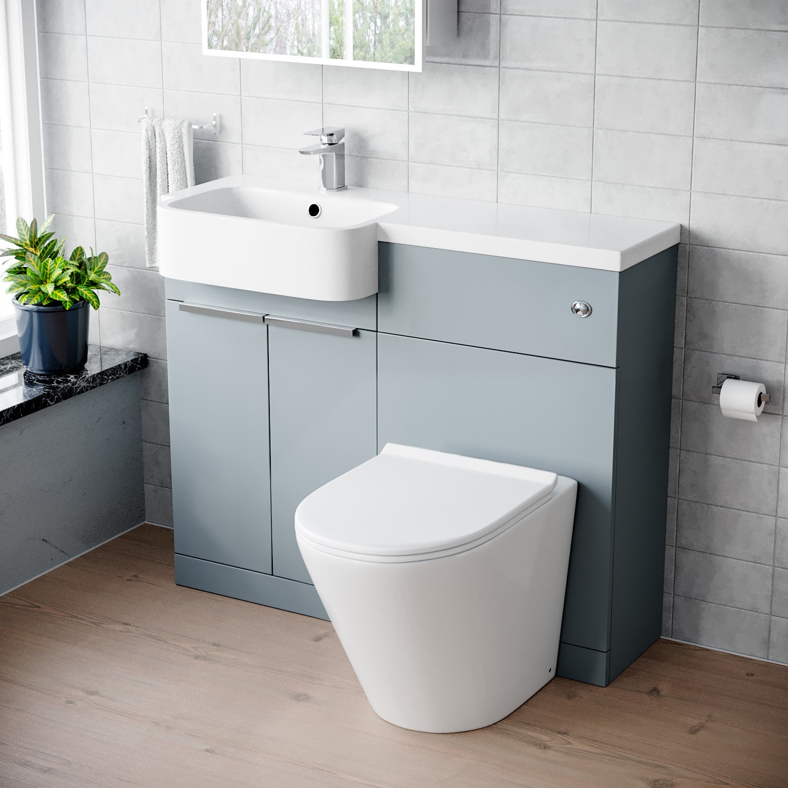 1000mm Left Hand Matte Grey Basin Vanity WC Unit Round Toilet
