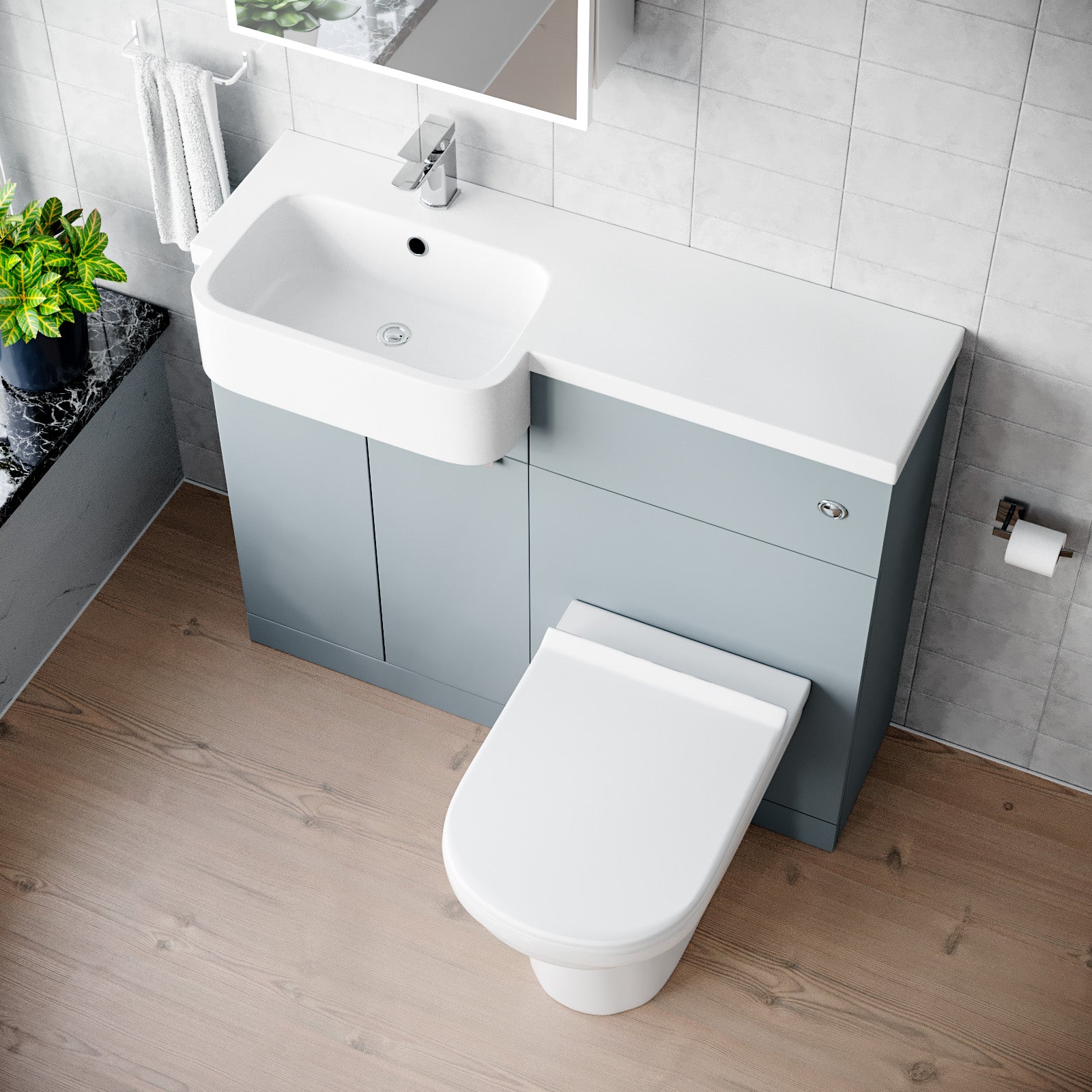 1000mm Left Hand Matte Grey Basin Vanity WC Unit Round BTW Toilet