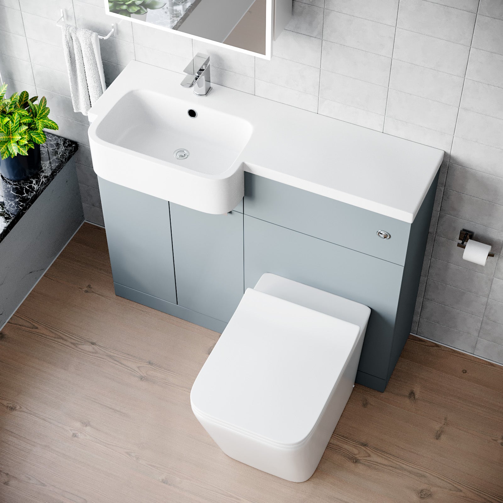 1000mm Left Hand Matte Grey Basin Vanity WC Unit Square BTW Toilet