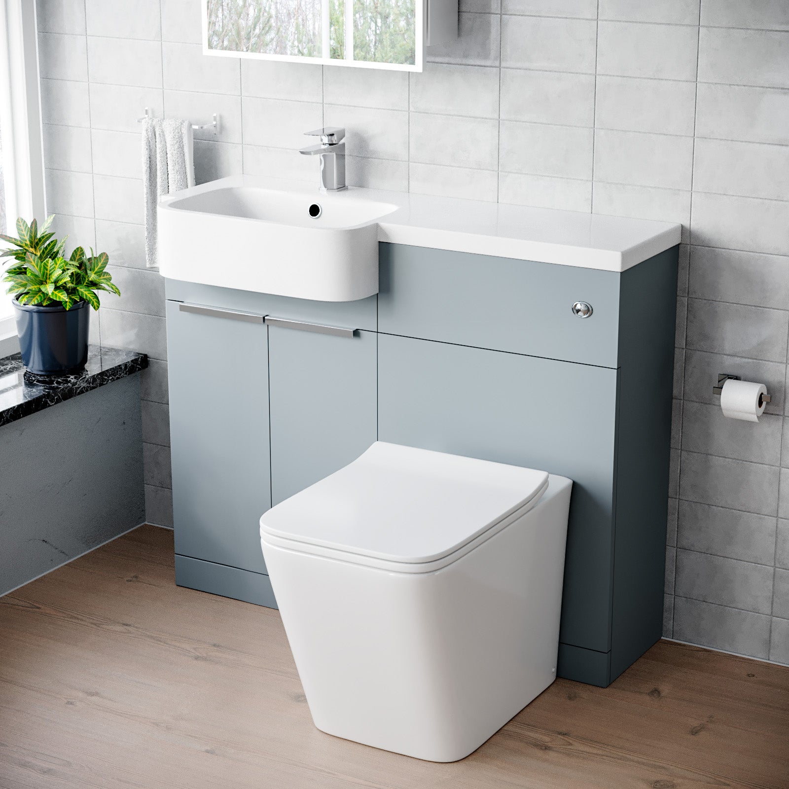 1000mm Left Hand Matte Grey Basin Vanity WC Unit Square BTW Toilet
