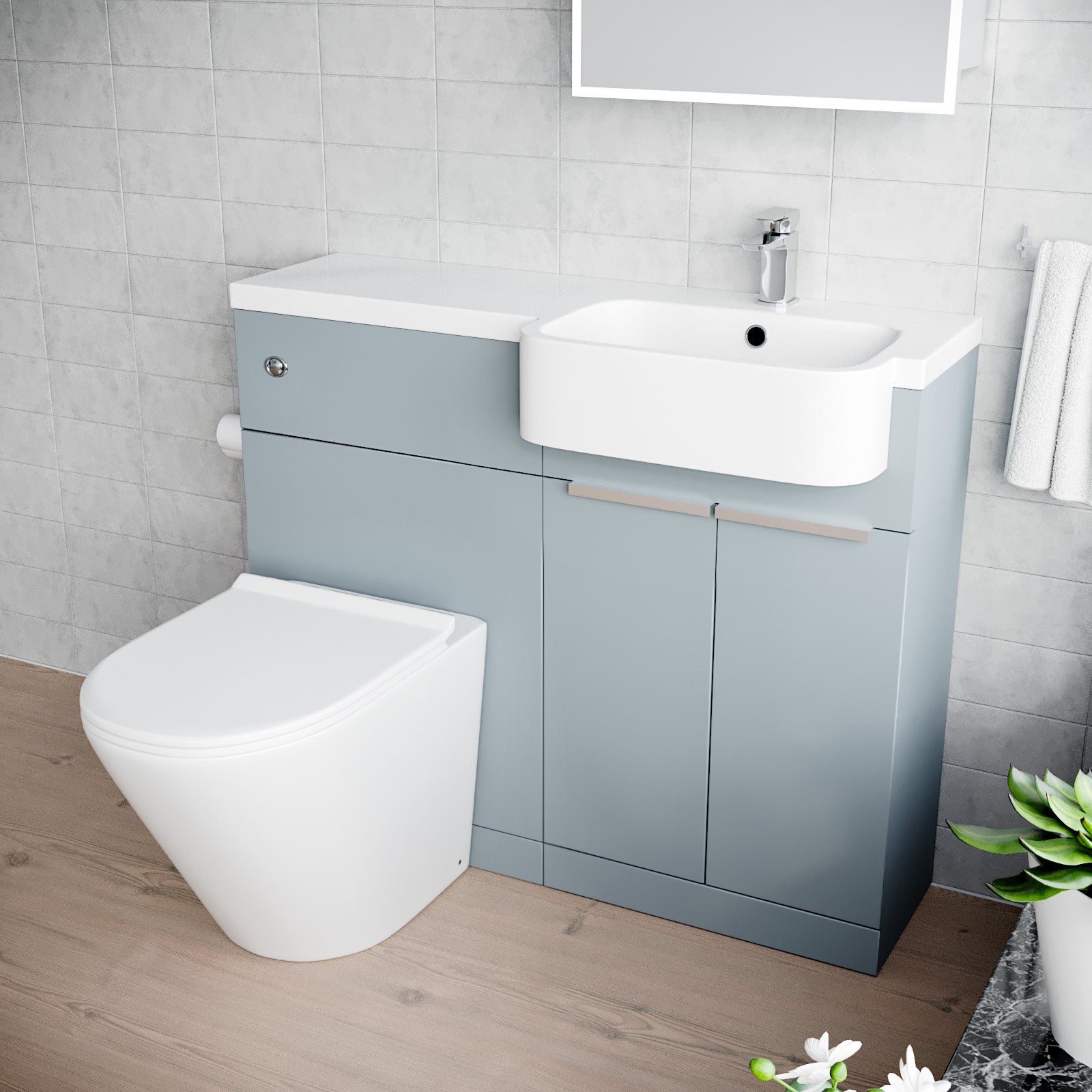 1000mm Right Hand Matte Grey Basin Vanity WC Unit Round Toilet