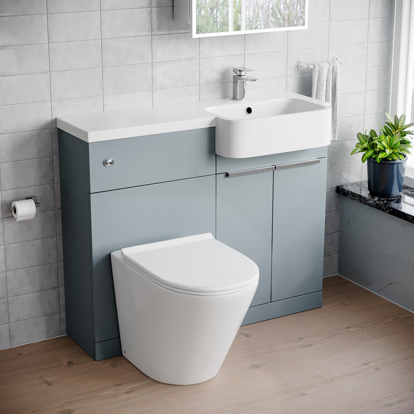 1000mm Right Hand Matte Grey Basin Vanity WC Unit Round Toilet