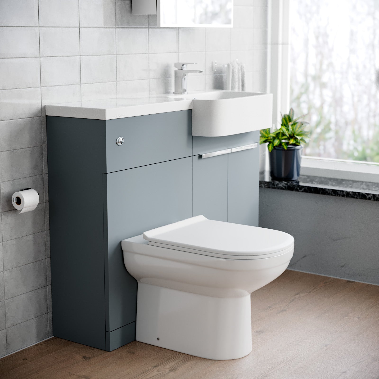 1000mm Right Hand Matte Grey Basin Vanity WC Unit Round BTW Toilet