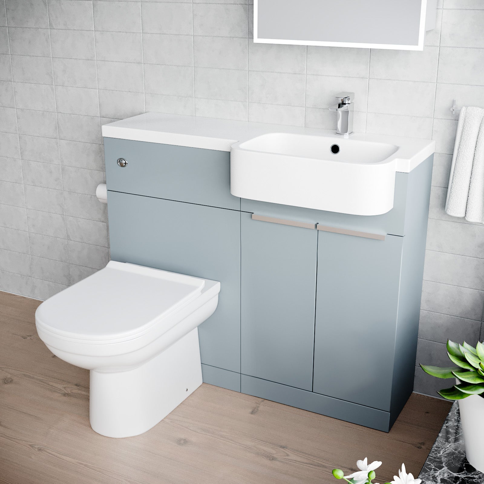 1000mm Right Hand Matte Grey Basin Vanity WC Unit Round BTW Toilet