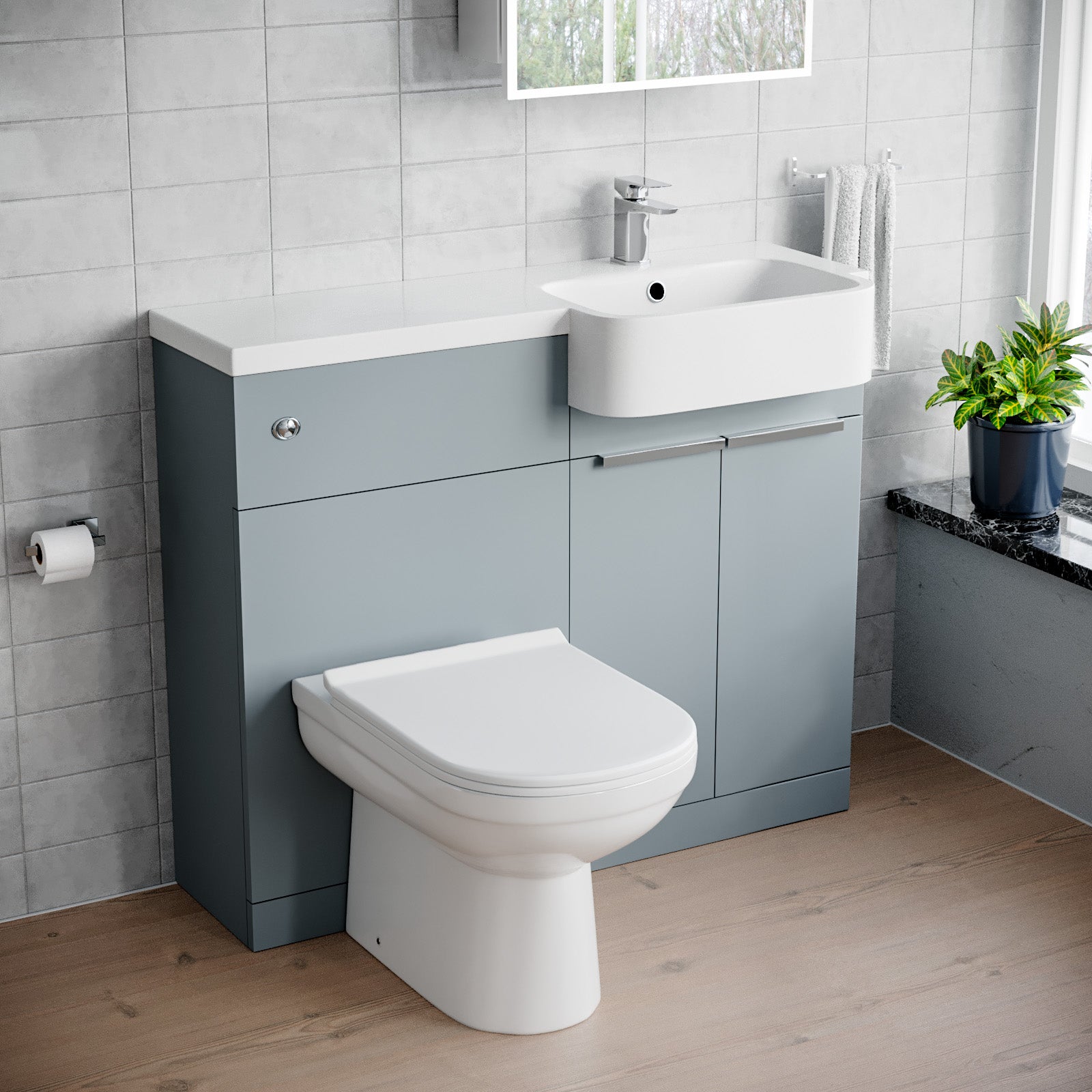 1000mm Right Hand Matte Grey Basin Vanity WC Unit Round BTW Toilet