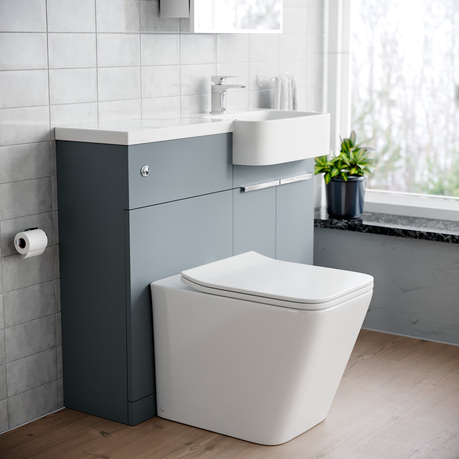 1000mm Right Hand Matte Grey Basin Vanity WC Unit Square BTW Toilet