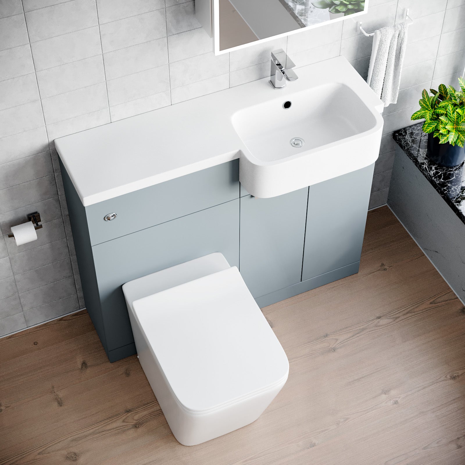 1000mm Right Hand Matte Grey Basin Vanity WC Unit Square BTW Toilet