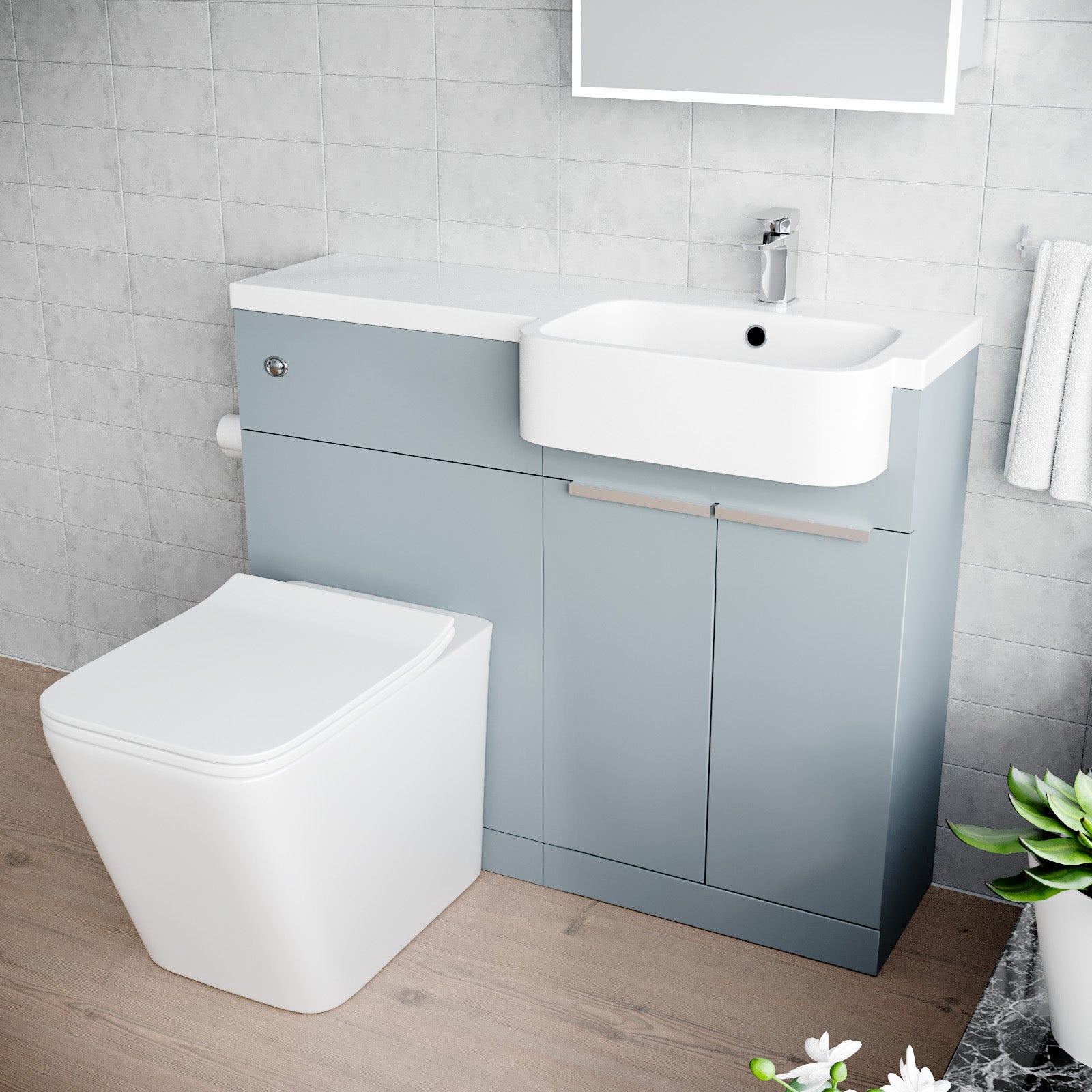 1000mm Right Hand Matte Grey Basin Vanity WC Unit Square BTW Toilet