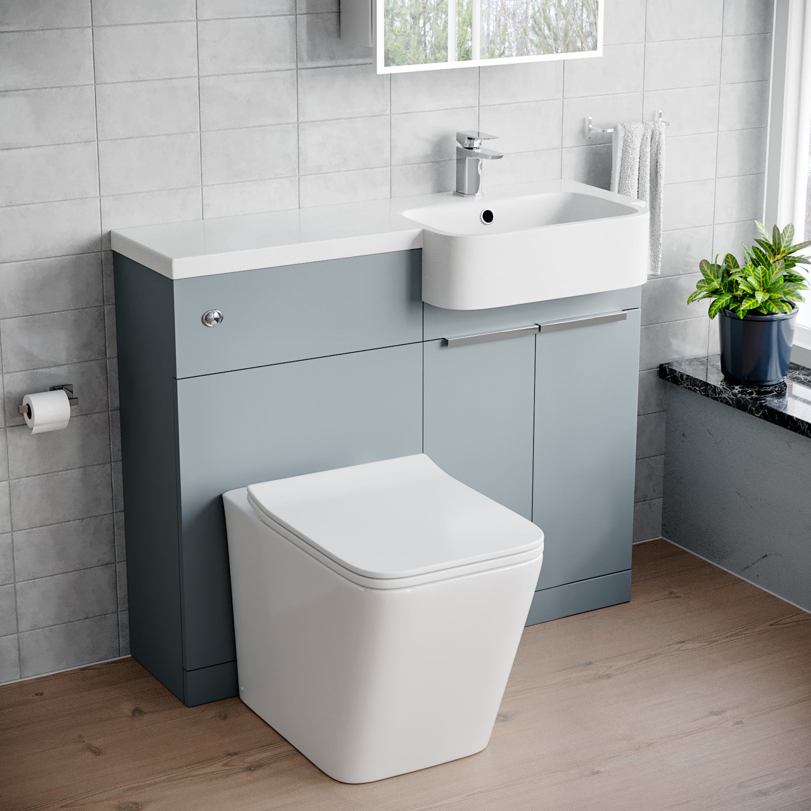 1000mm Right Hand Matte Grey Basin Vanity WC Unit Square BTW Toilet