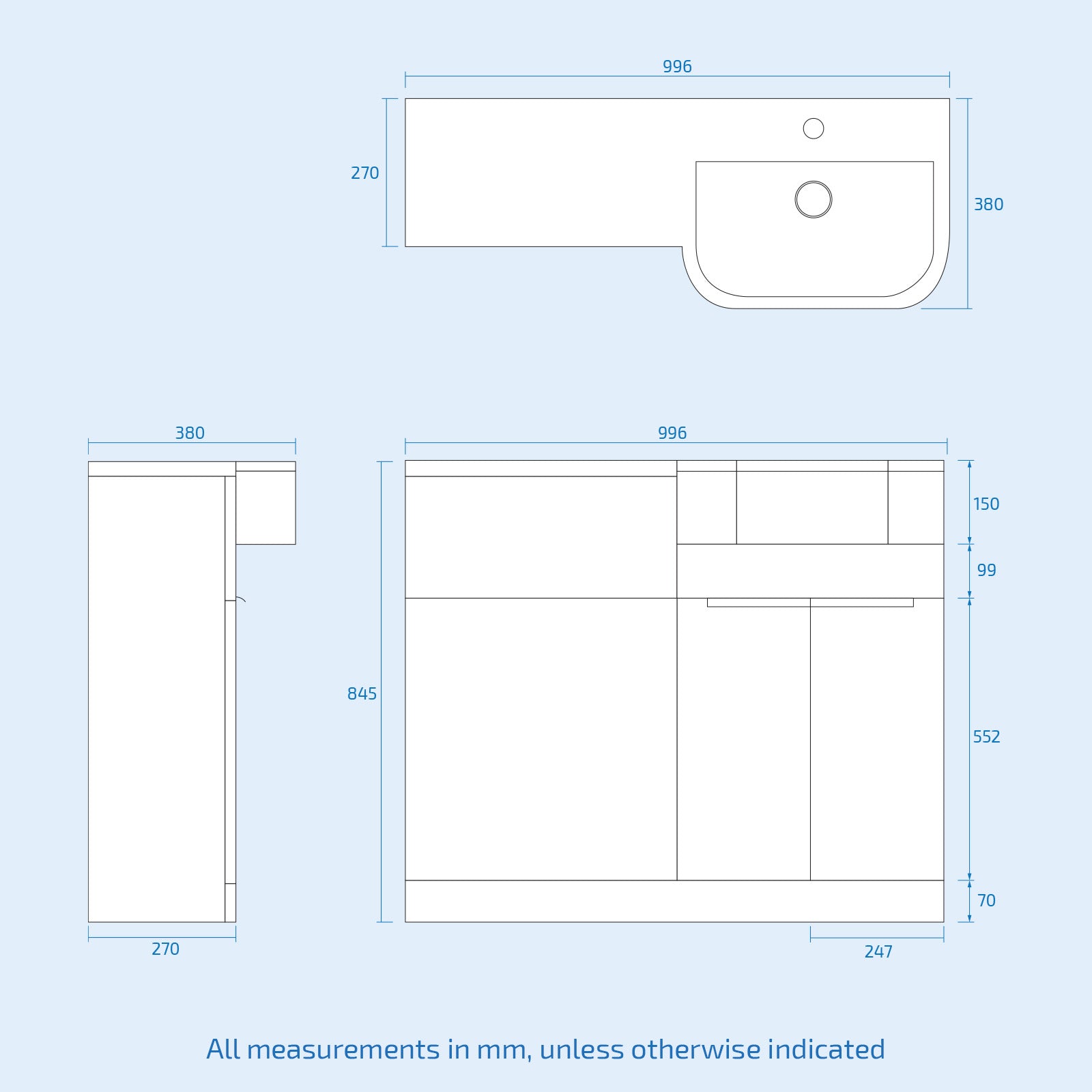 Haoran 1000mm White Cabinet with Basin, WC Unit & Toilet & Chrome Handle