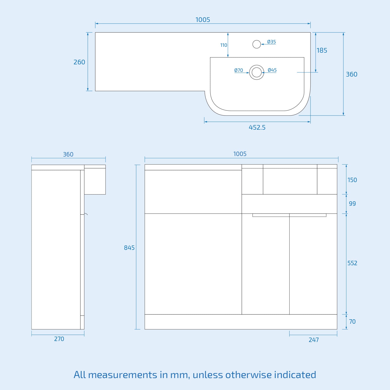P shaped bath tub