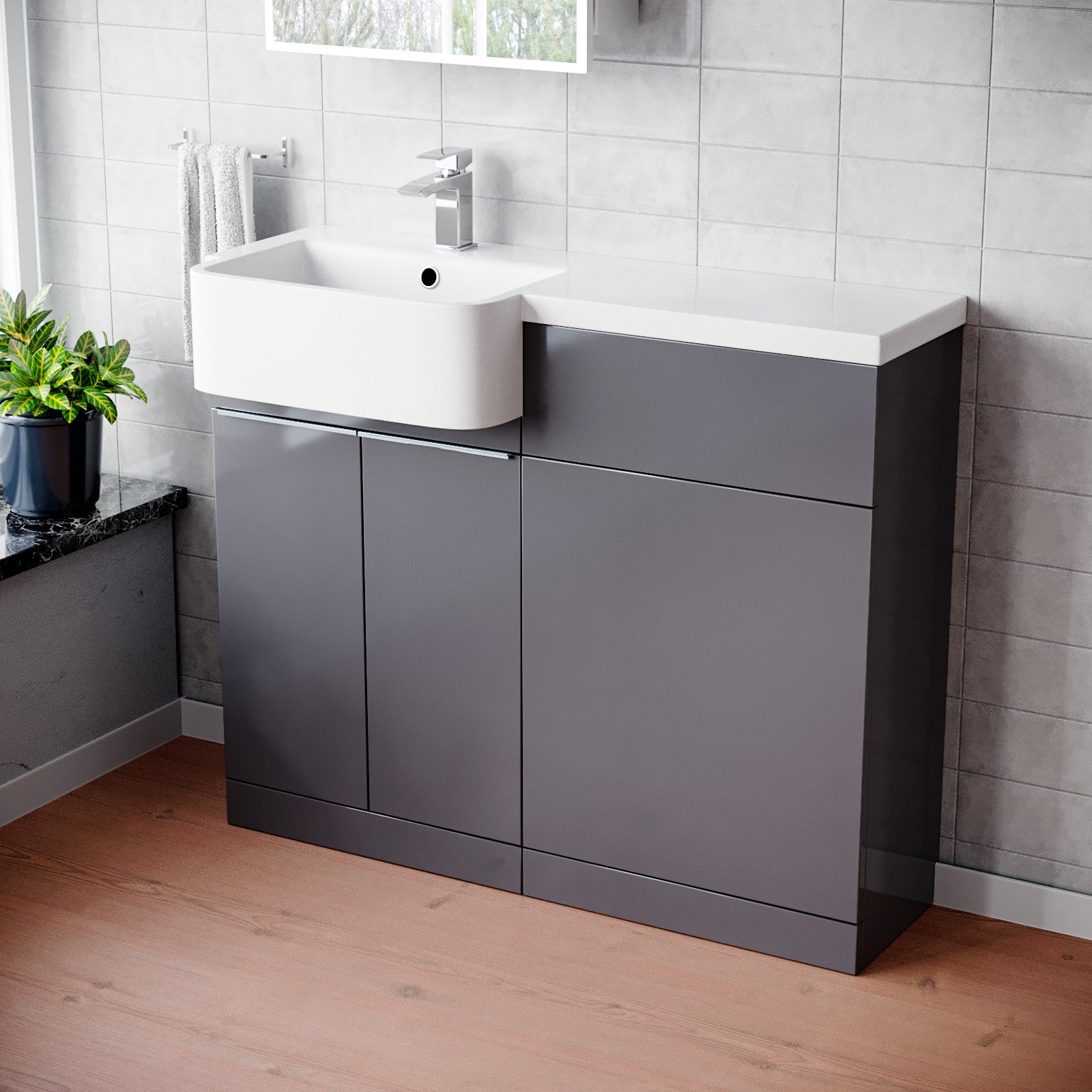 Haoran 1000mm Freestanding Steel Grey Cabinet with Basin & WC Unit