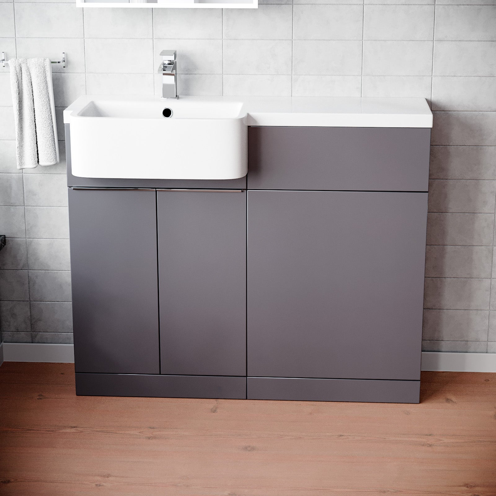 Haoran 1000mm Freestanding Steel Grey Cabinet with Basin & WC Unit