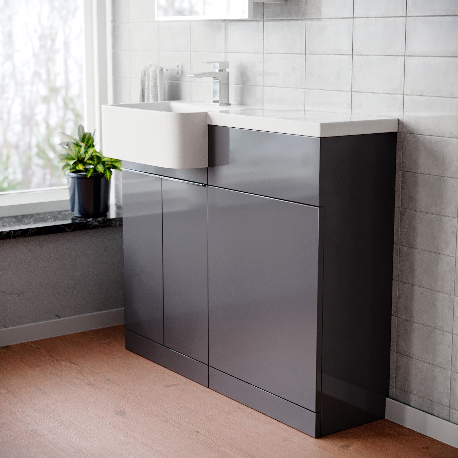 Haoran 1000mm Freestanding Steel Grey Cabinet with Basin & WC Unit