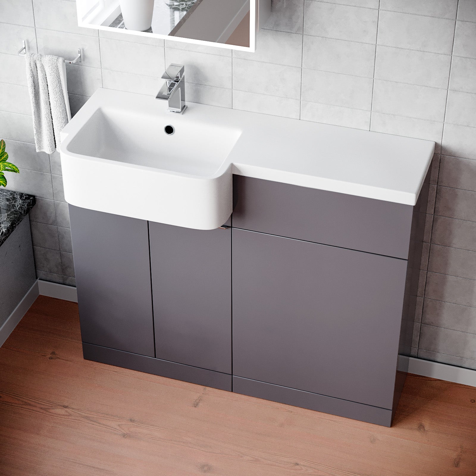 Haoran 1000mm Freestanding Steel Grey Cabinet with Basin & WC Unit