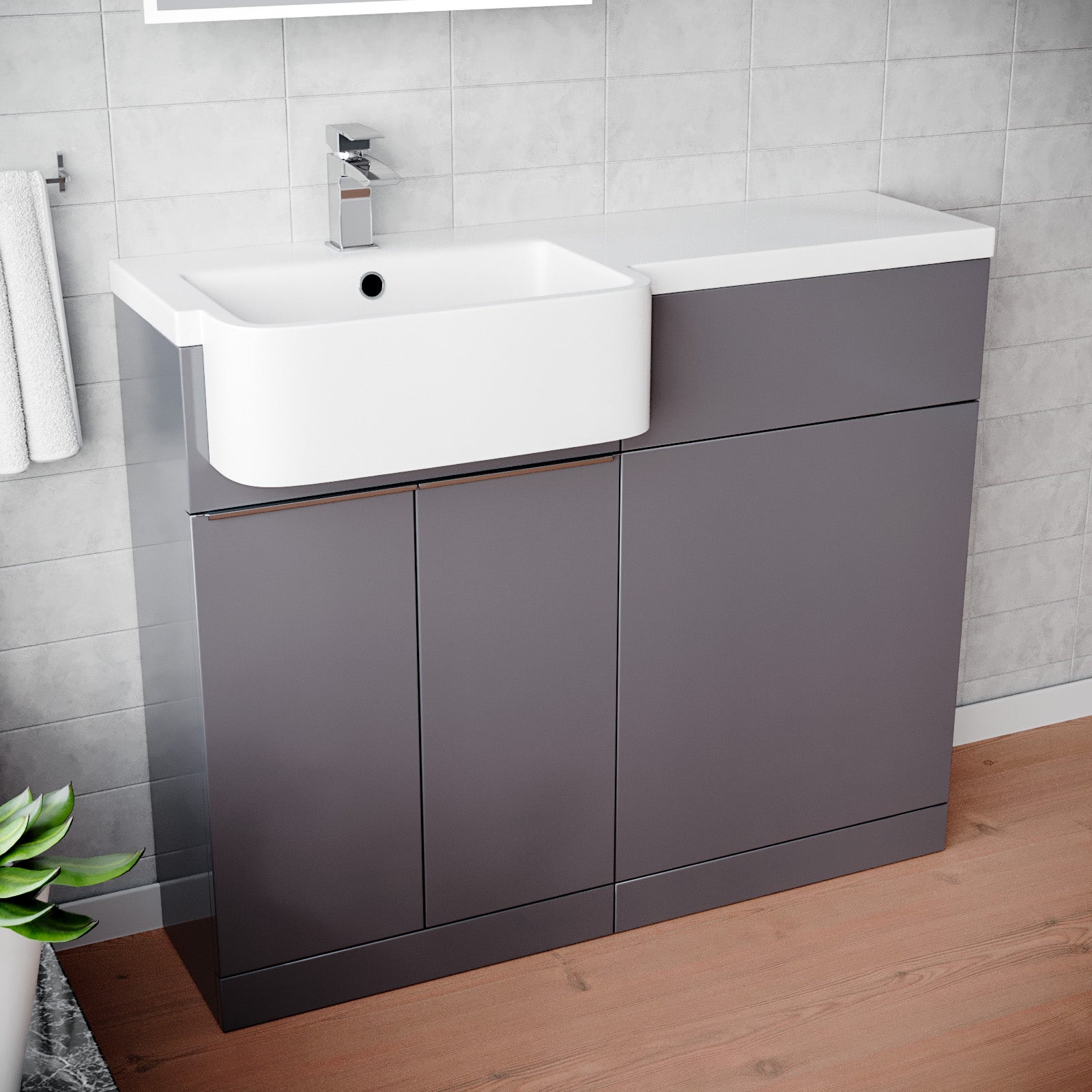 Haoran 1000mm Freestanding Steel Grey Cabinet with Basin & WC Unit