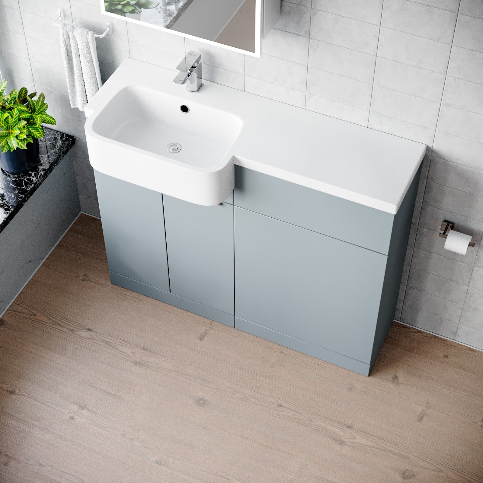 1000mm Left Hand Matte Grey Basin Vanity and WC Unit Chrome Handles