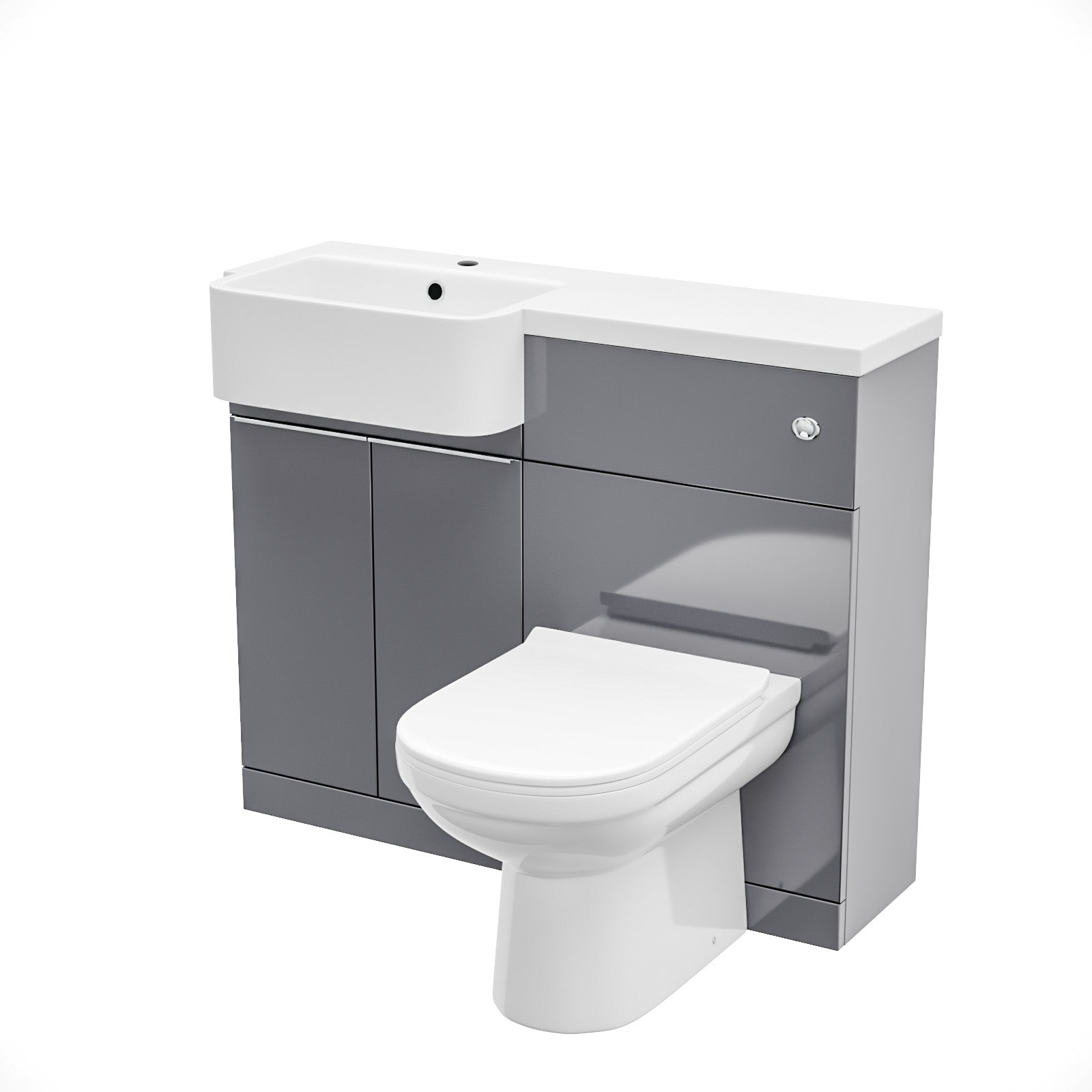 Haoran 1000mm Steel Grey Cabinet with Basin, WC Unit & Toilet with Chrome Handle