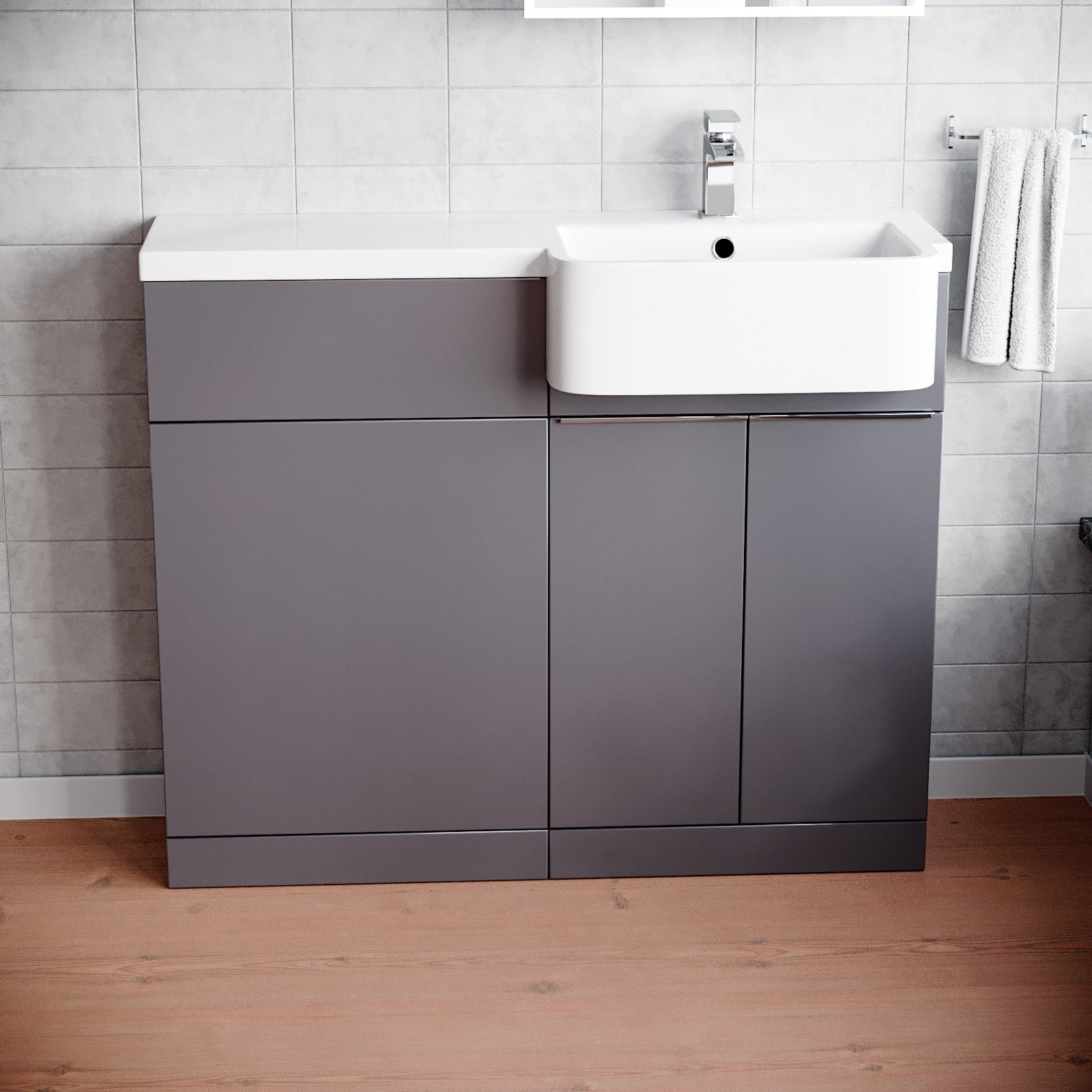 Haoran 1000mm Freestanding Steel Grey Cabinet with Basin & WC Unit