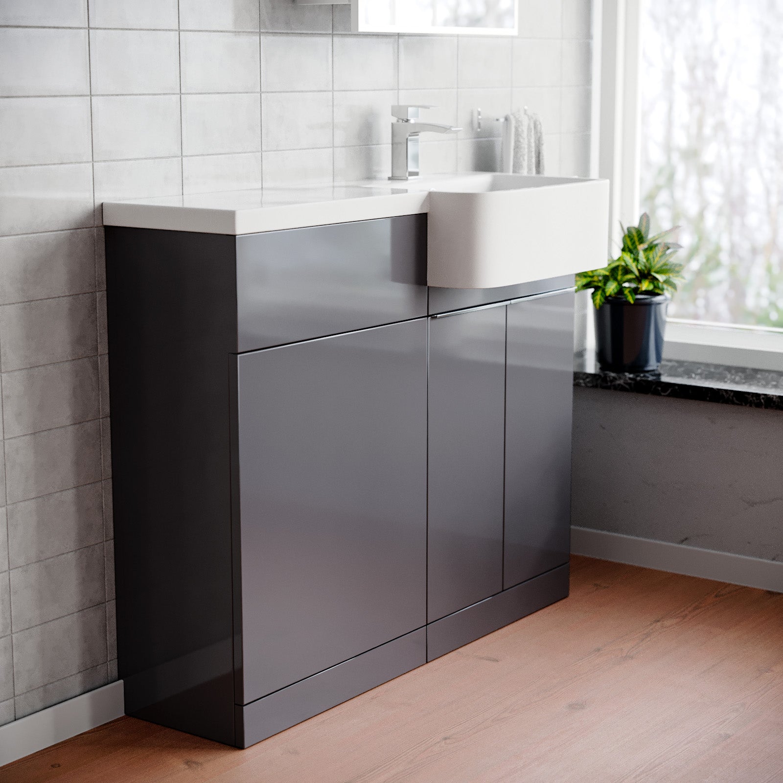 Haoran 1000mm Freestanding Steel Grey Cabinet with Basin & WC Unit