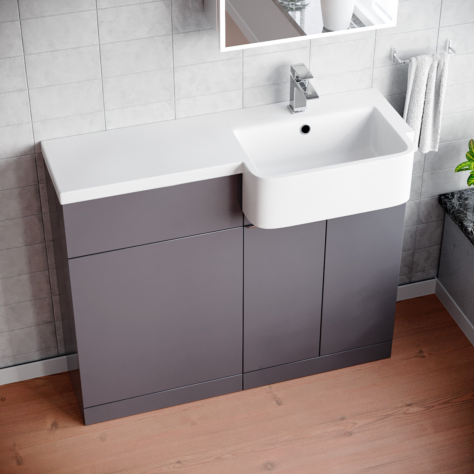 Haoran 1000mm Freestanding Steel Grey Cabinet with Basin & WC Unit