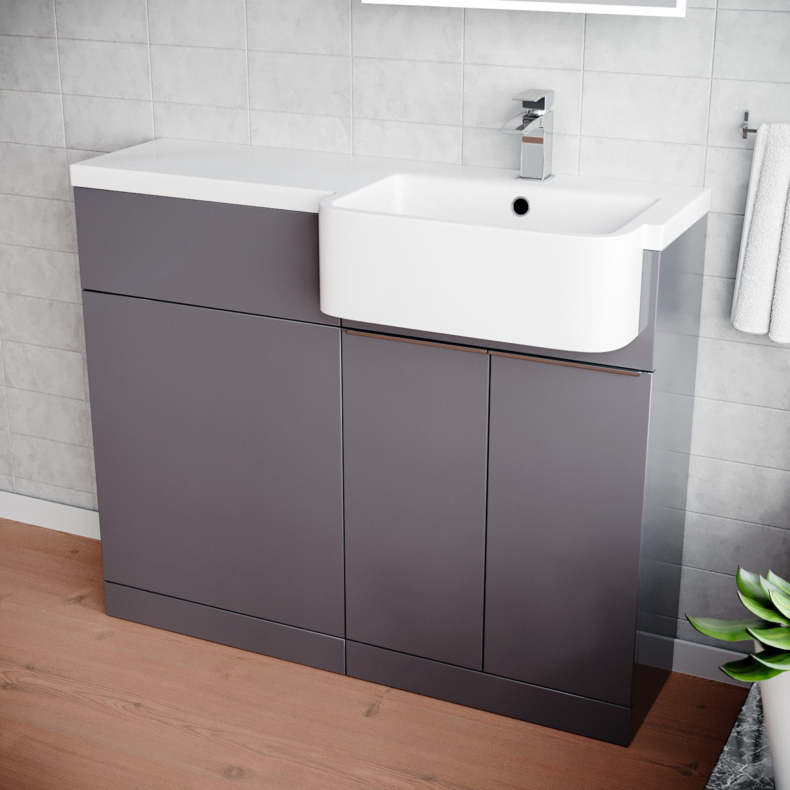 Haoran 1000mm Freestanding Steel Grey Cabinet with Basin & WC Unit