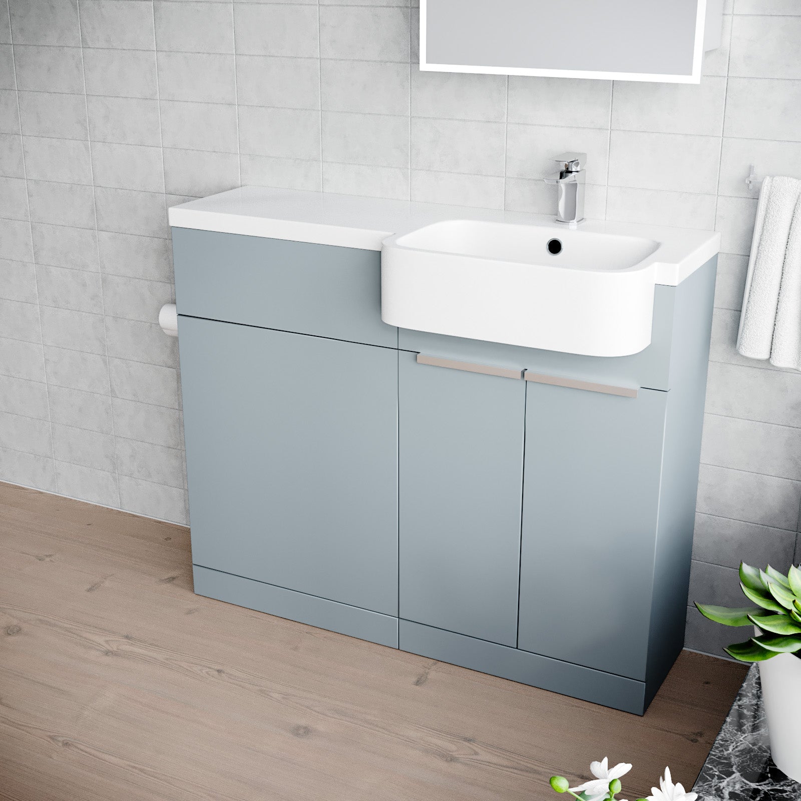 1000mm Right Hand Matte Grey Basin Vanity and WC Unit Chrome Handles