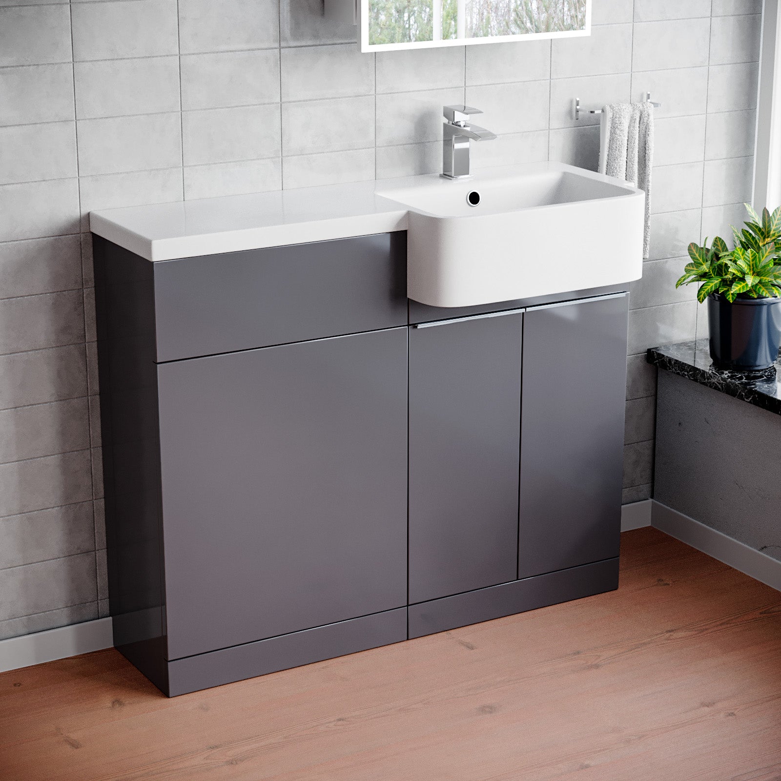 Haoran 1000mm Freestanding Steel Grey Cabinet with Basin & WC Unit