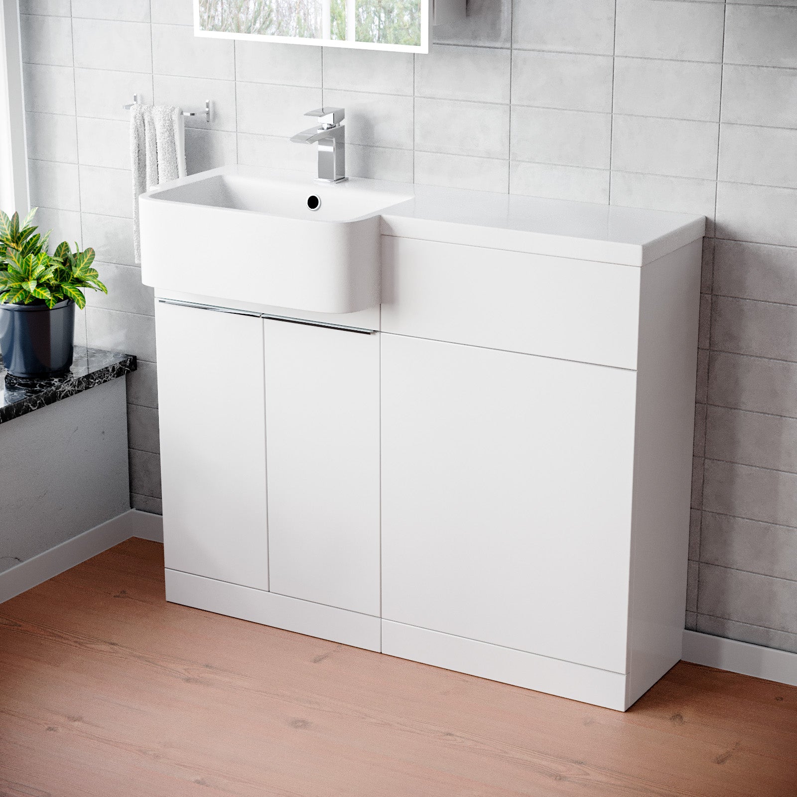 Haoran 1000mm Freestanding White Cabinet with Basin & WC Unit