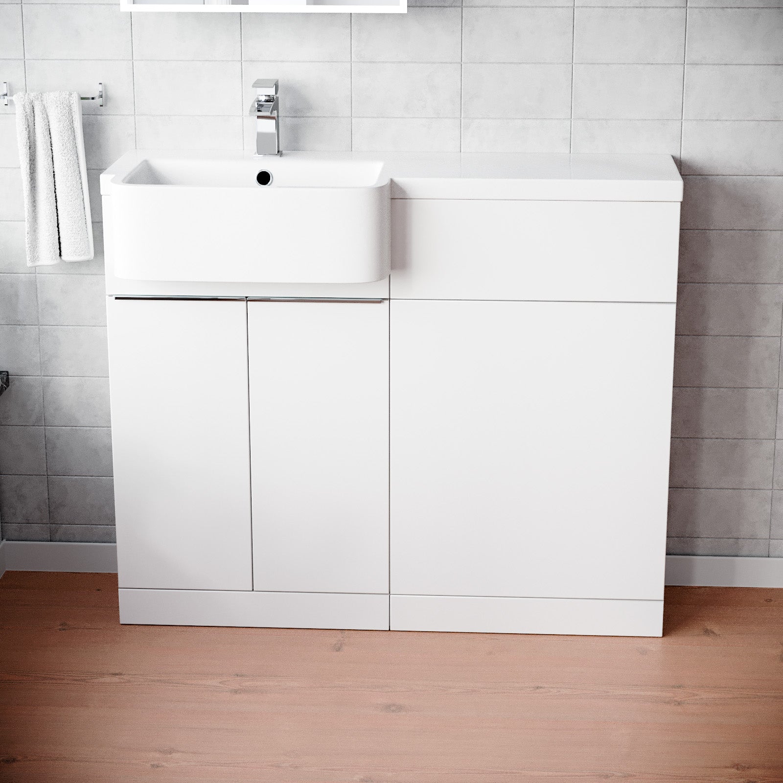 Haoran 1000mm Freestanding White Cabinet with Basin & WC Unit