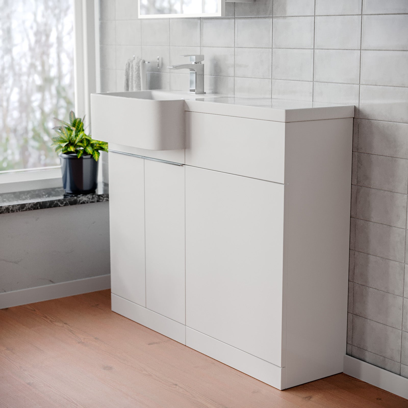 Haoran 1000mm Freestanding White Cabinet with Basin & WC Unit