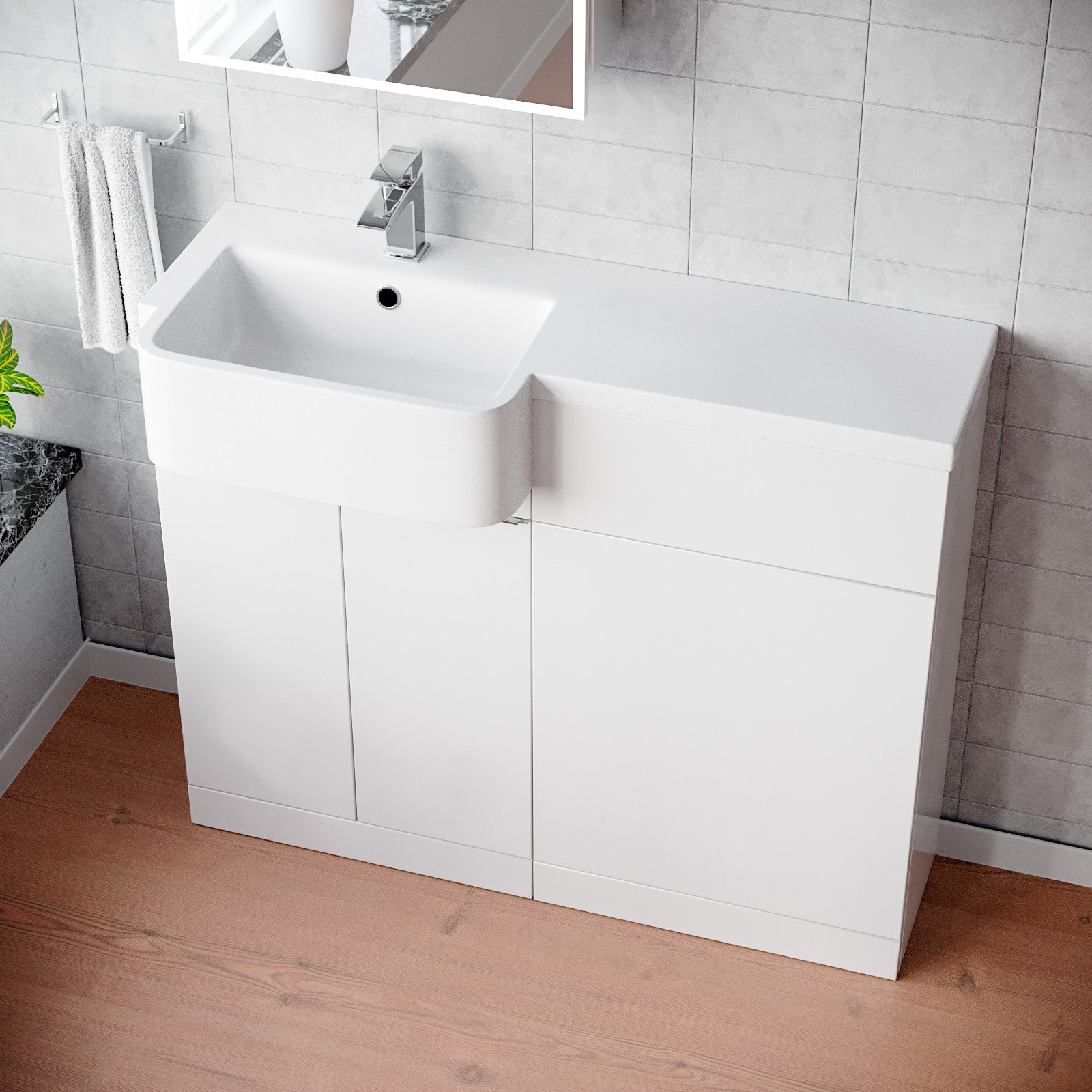 Haoran 1000mm Freestanding White Cabinet with Basin & WC Unit