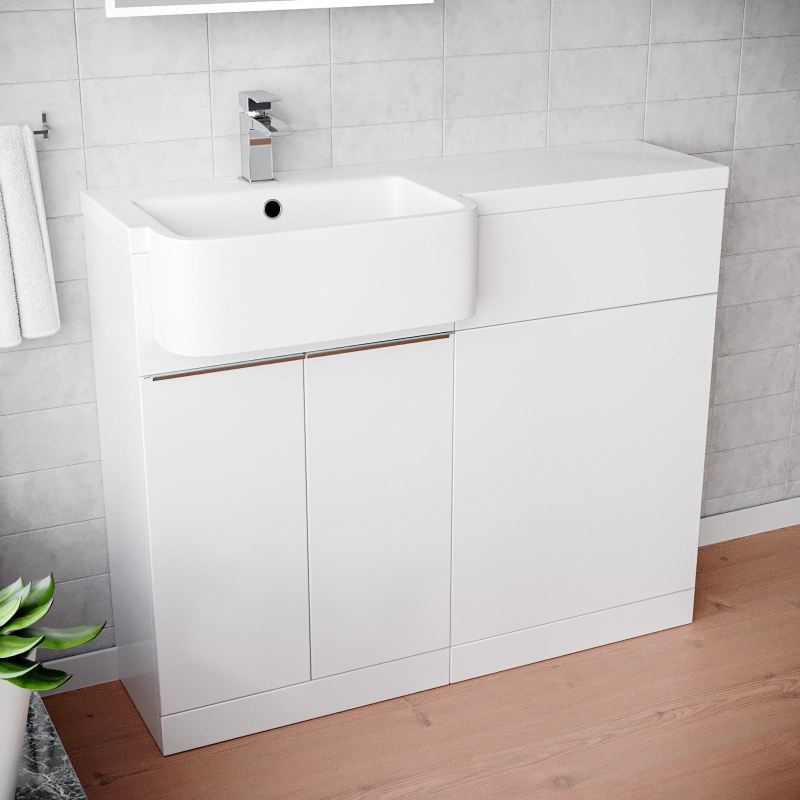 Haoran 1000mm Freestanding White Cabinet with Basin & WC Unit