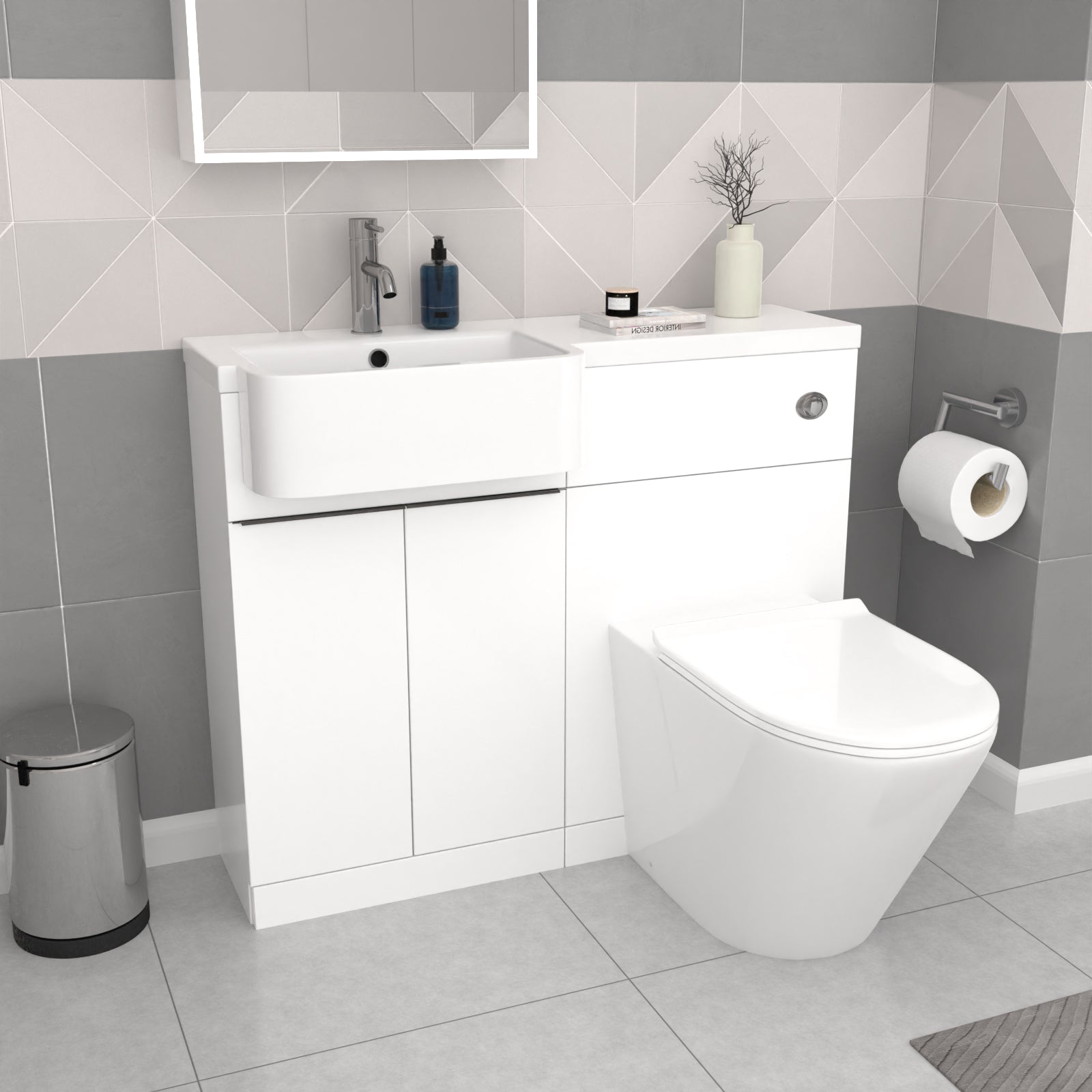 Bretford LH Basin Black Handle WC Unit BTW Toilet L-Shaped Bath & Panel Screen