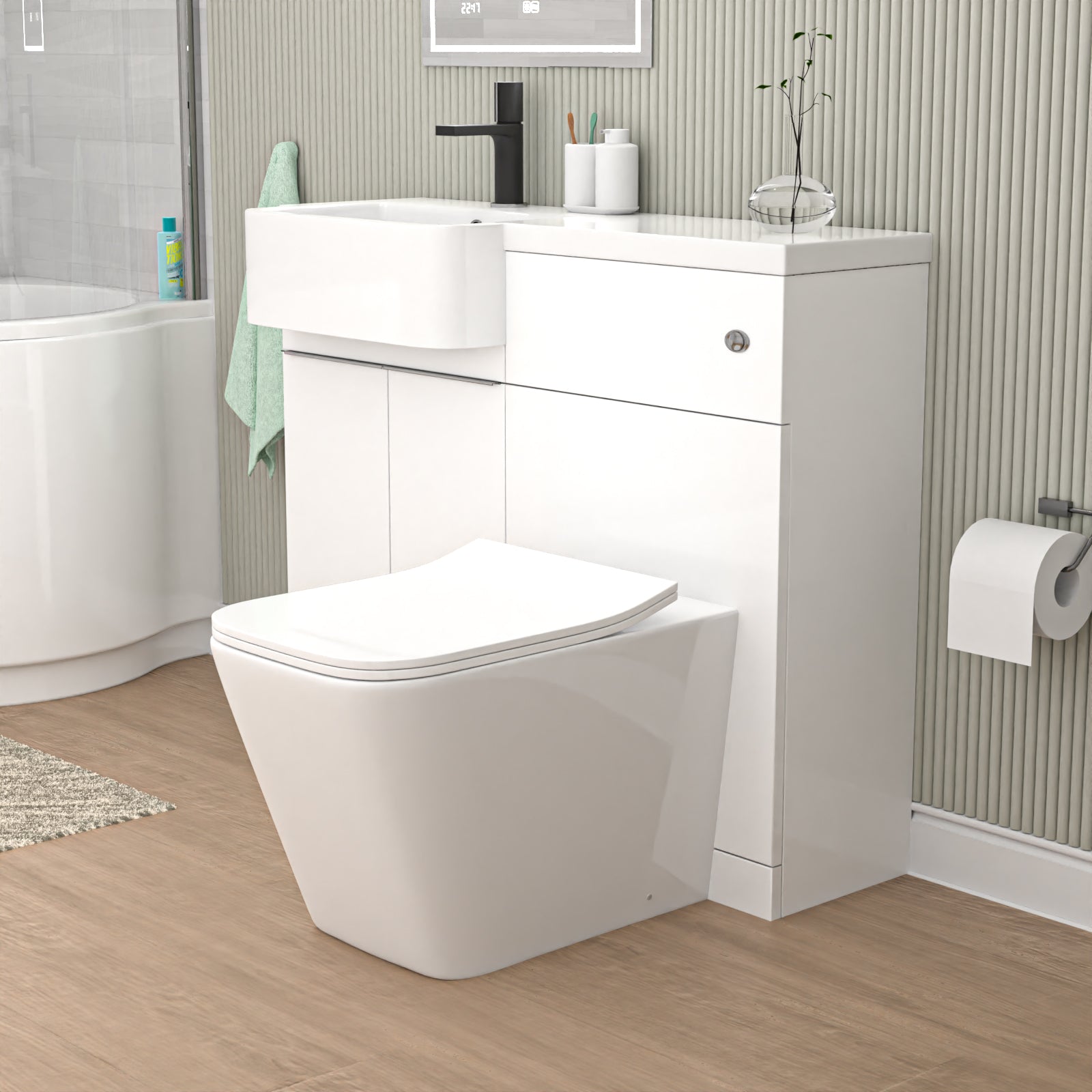 Bretford 1000mm Left Hand Freestanding White Basin Cabinet WC Unit Square Toilet