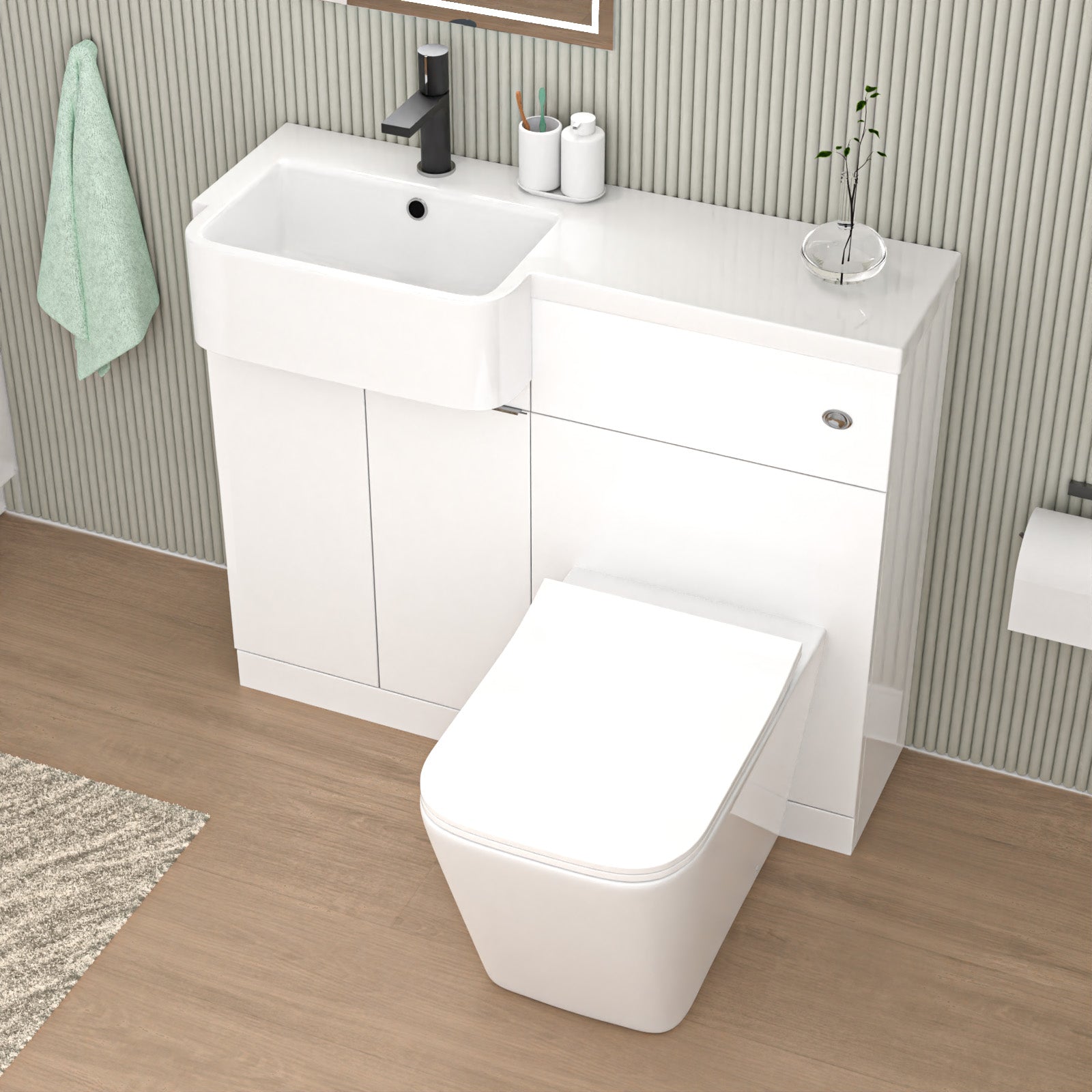 Bretford 1000mm Left Hand Freestanding White Basin Cabinet WC Unit Square Toilet