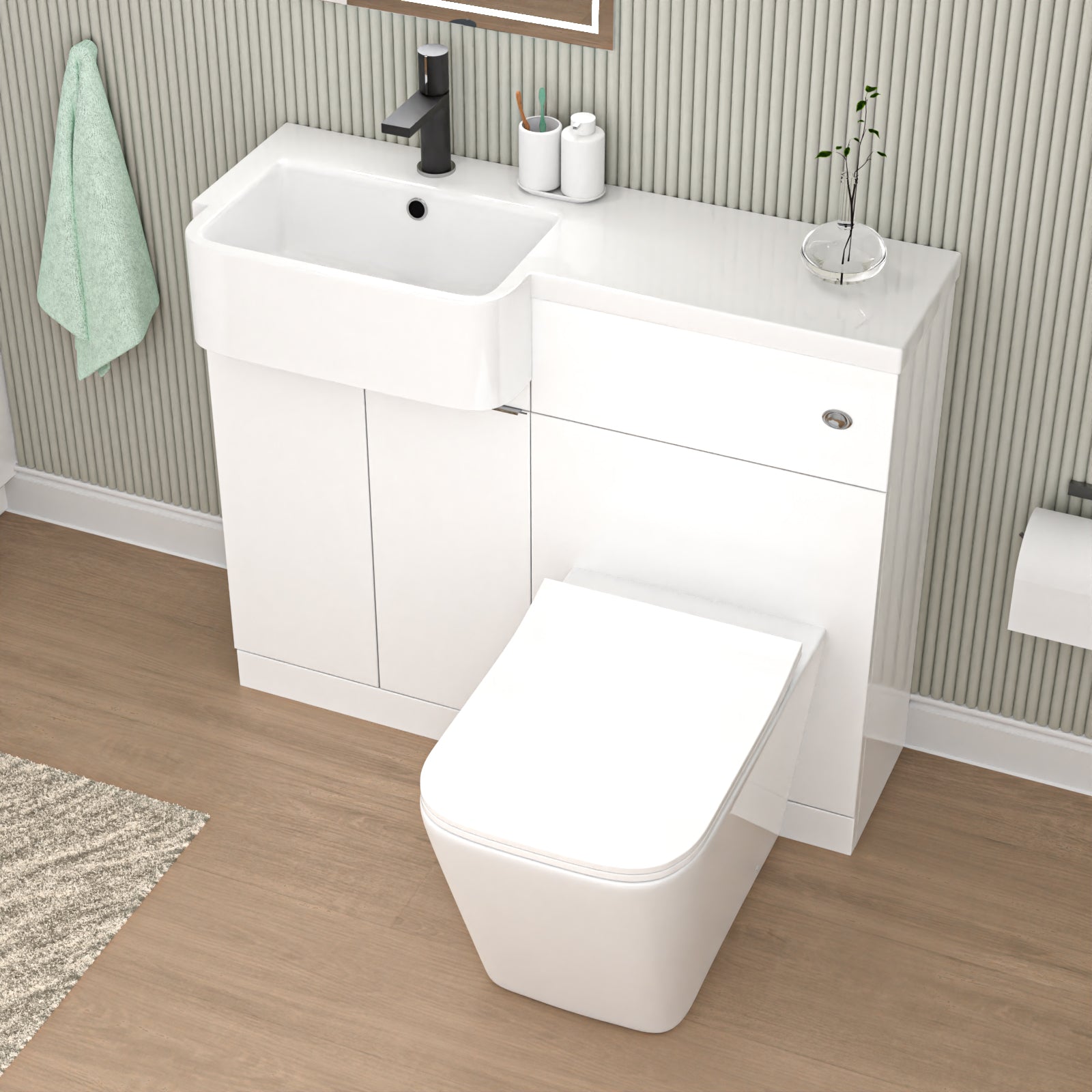 Bretford 1000mm Left Hand Freestanding White Basin Cabinet WC Unit Square Toilet