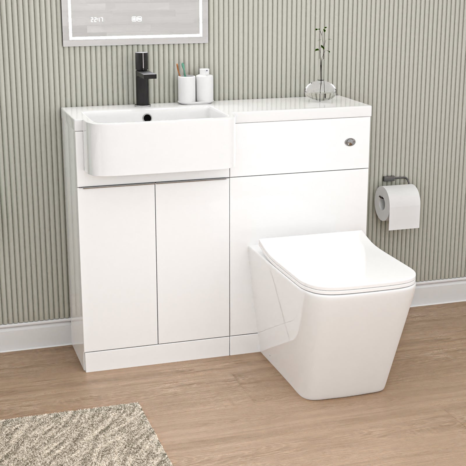 Bretford 1000mm Left Hand Freestanding White Basin Cabinet WC Unit Square Toilet