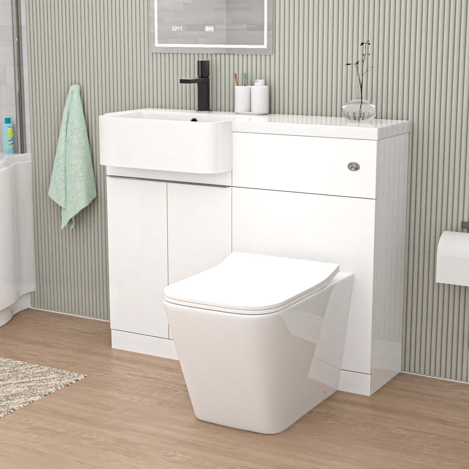 Bretford 1000mm Left Hand Freestanding White Basin Cabinet WC Unit Square Toilet