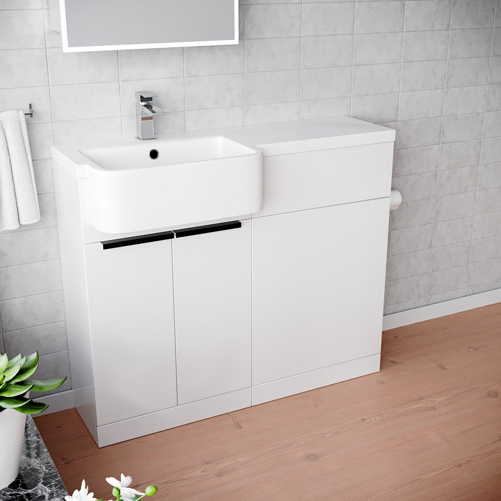 Haoran Freestanding Basin Vanity Unit with Black Handle & WC Unit